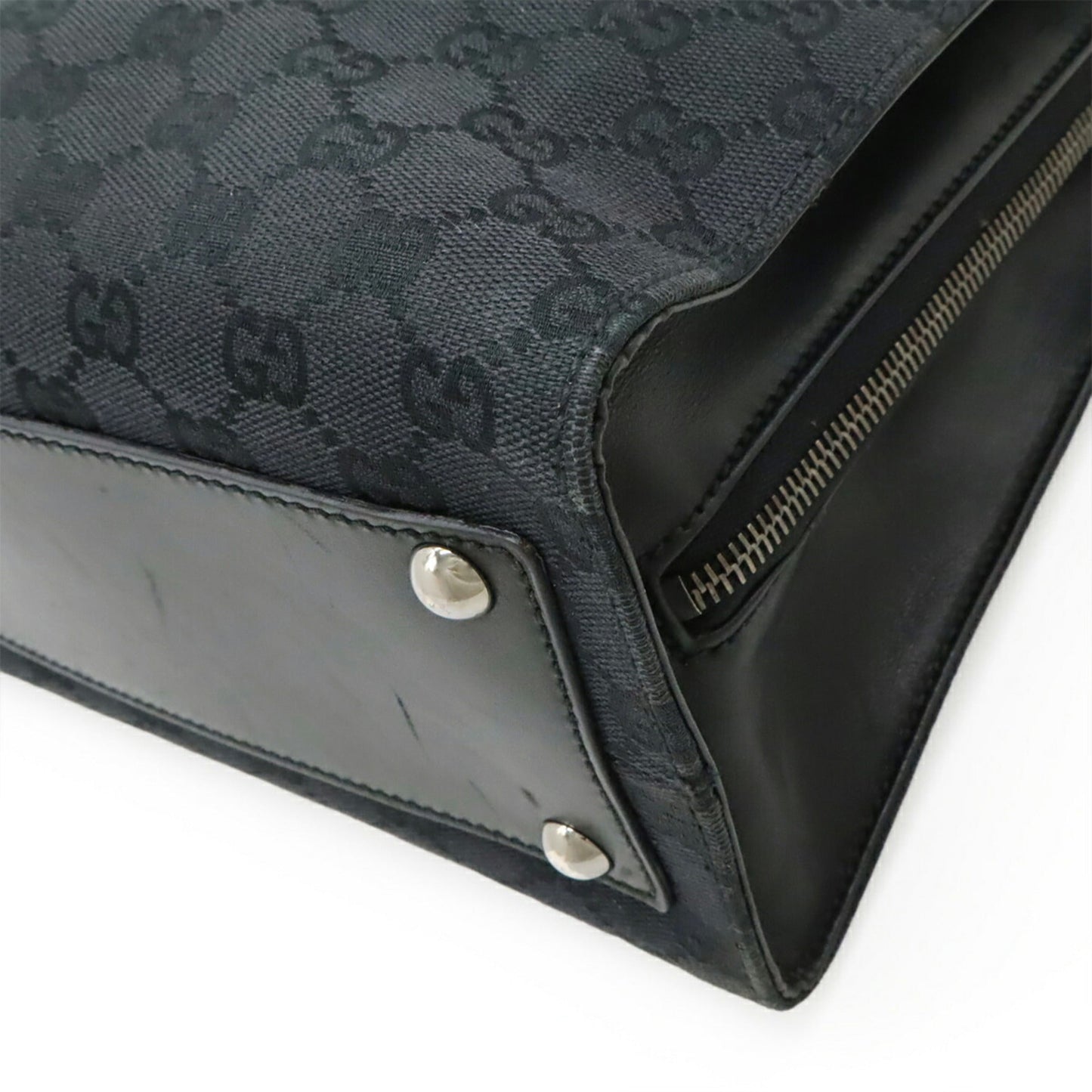Gucci Black Canvas Leather Shoulder Bag Tote Bag