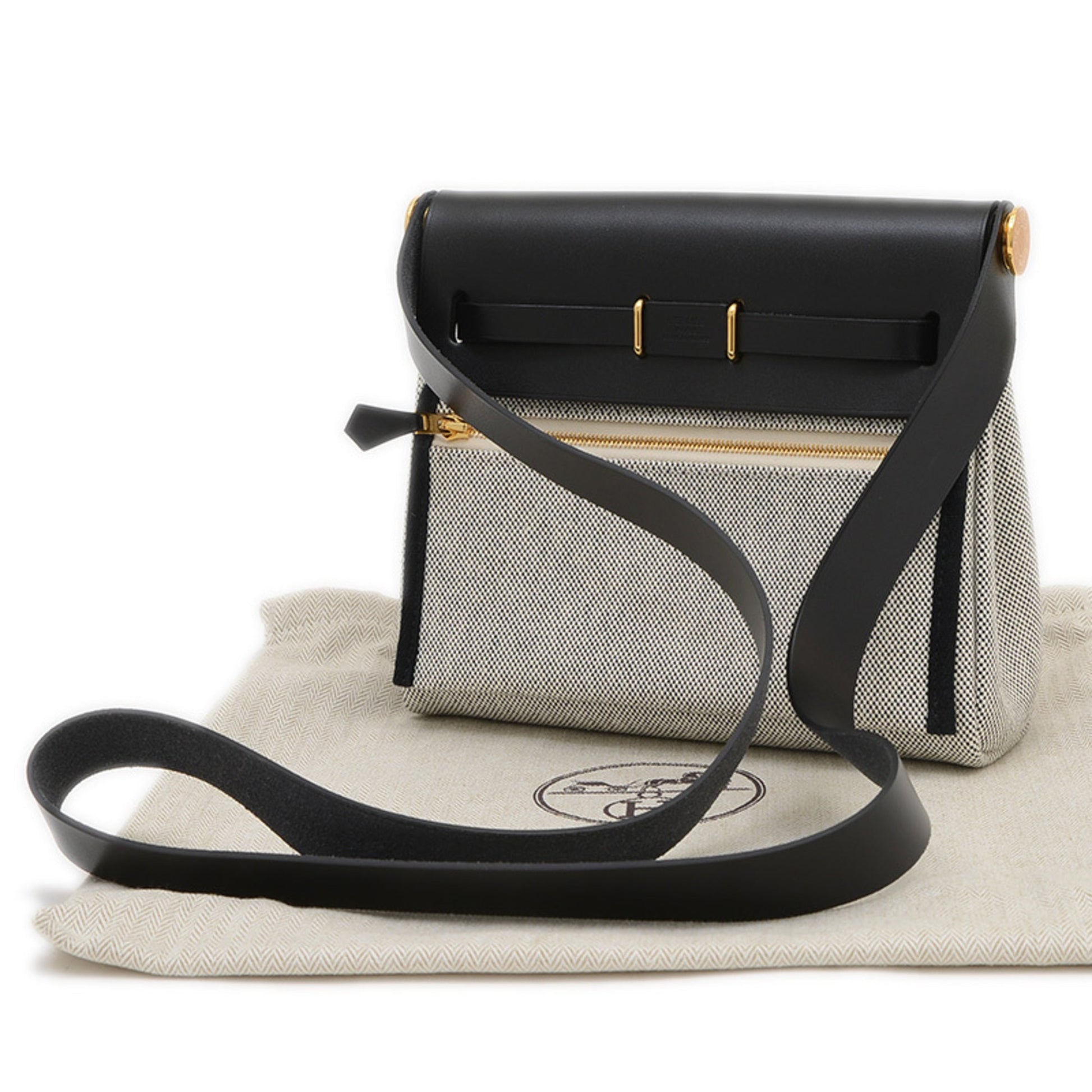 Hermes Her Bag Ecru Vache Shoulder Bag Leather Black