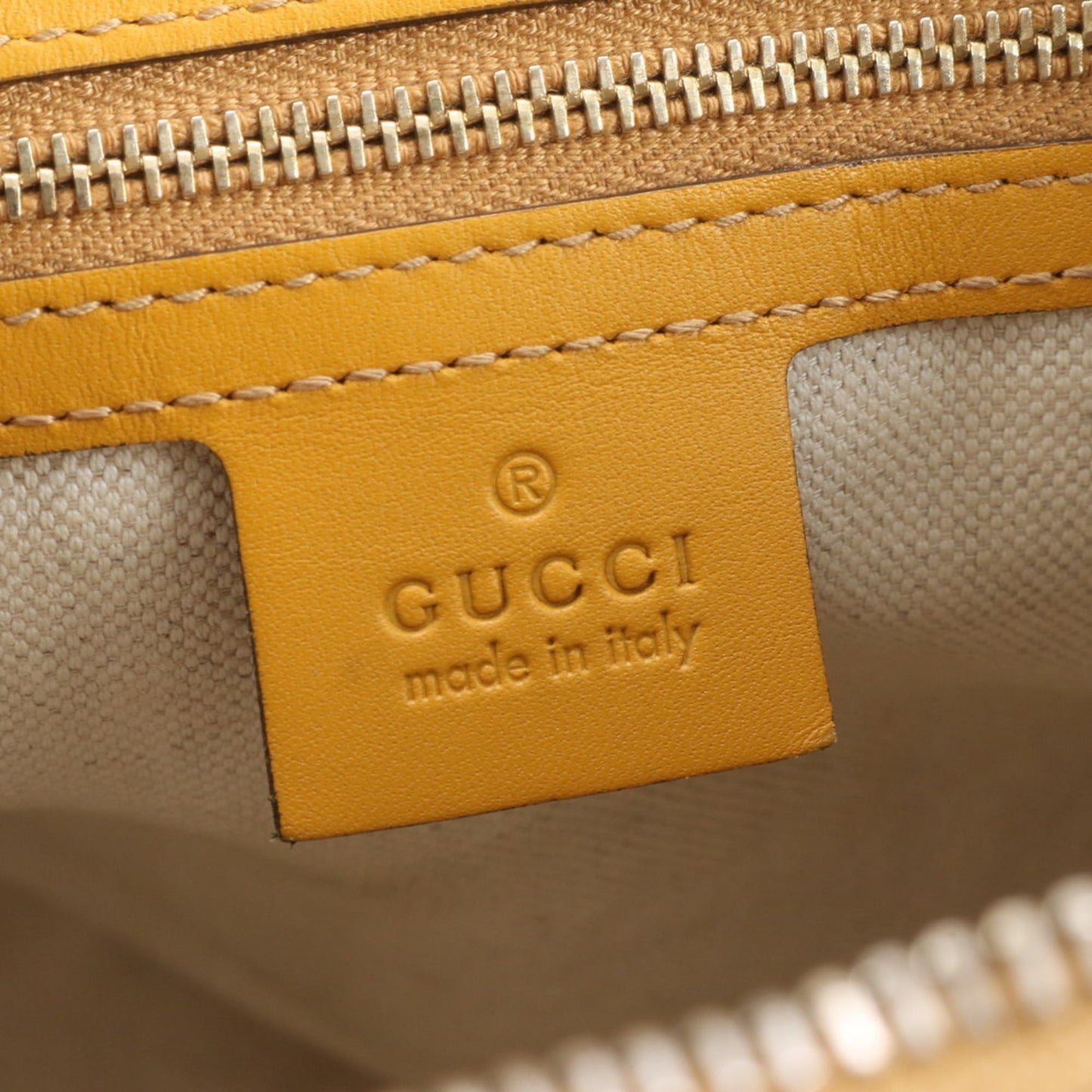 Gucci Beige Yellow Leather Canvas Shoulder Bag