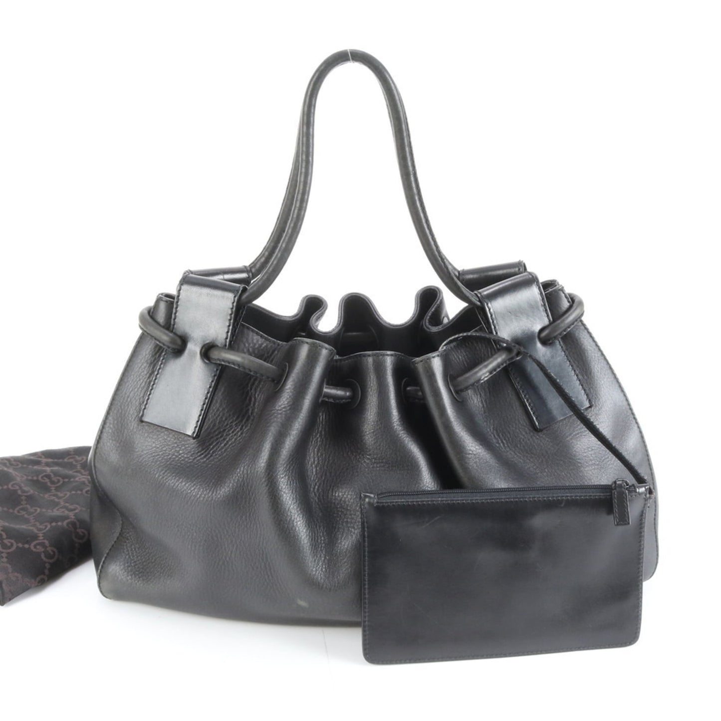 Gucci Black Leather Pouch Tote Bag
