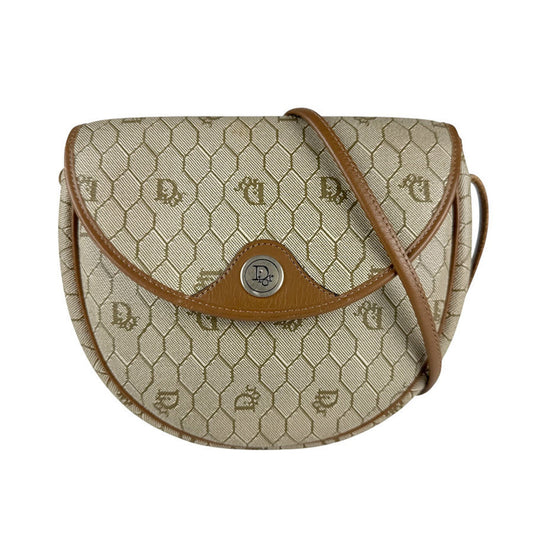 Dior Handbag Christian Pvc Shoulder Bag Leather Brown Beige
