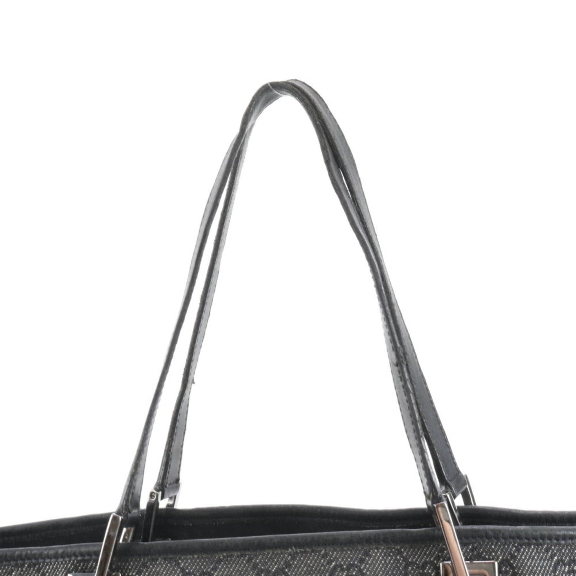 Gucci Black Leather Canvas Tote Bag