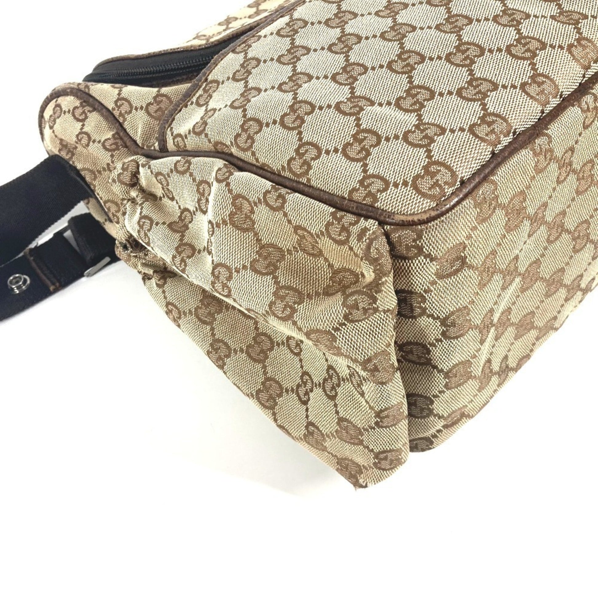 Gucci Gg Canvas Beige Dark Brown Gg Canvas Leather Shoulder Bag