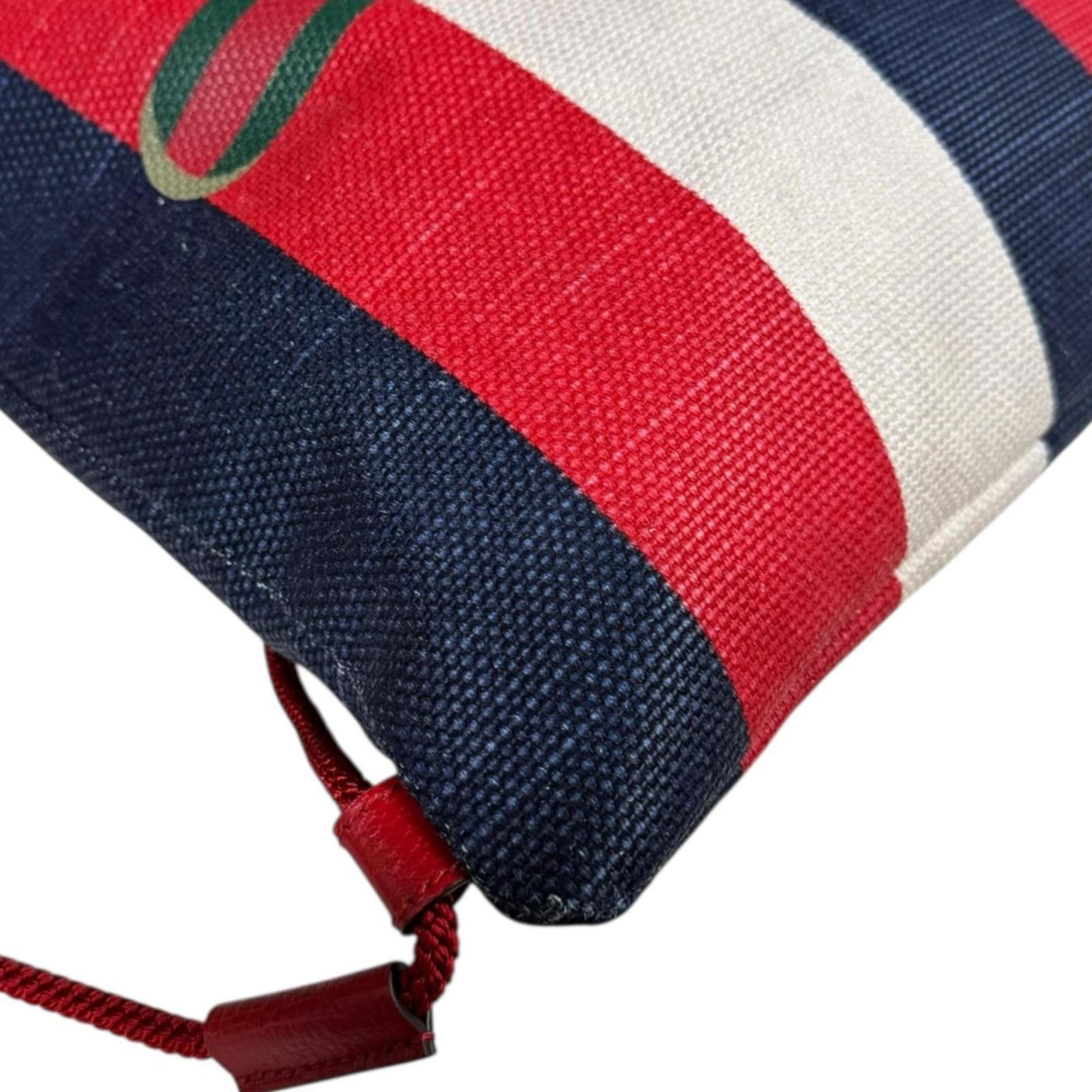 Gucci Blue Red Color White Canvas Leather Backpack