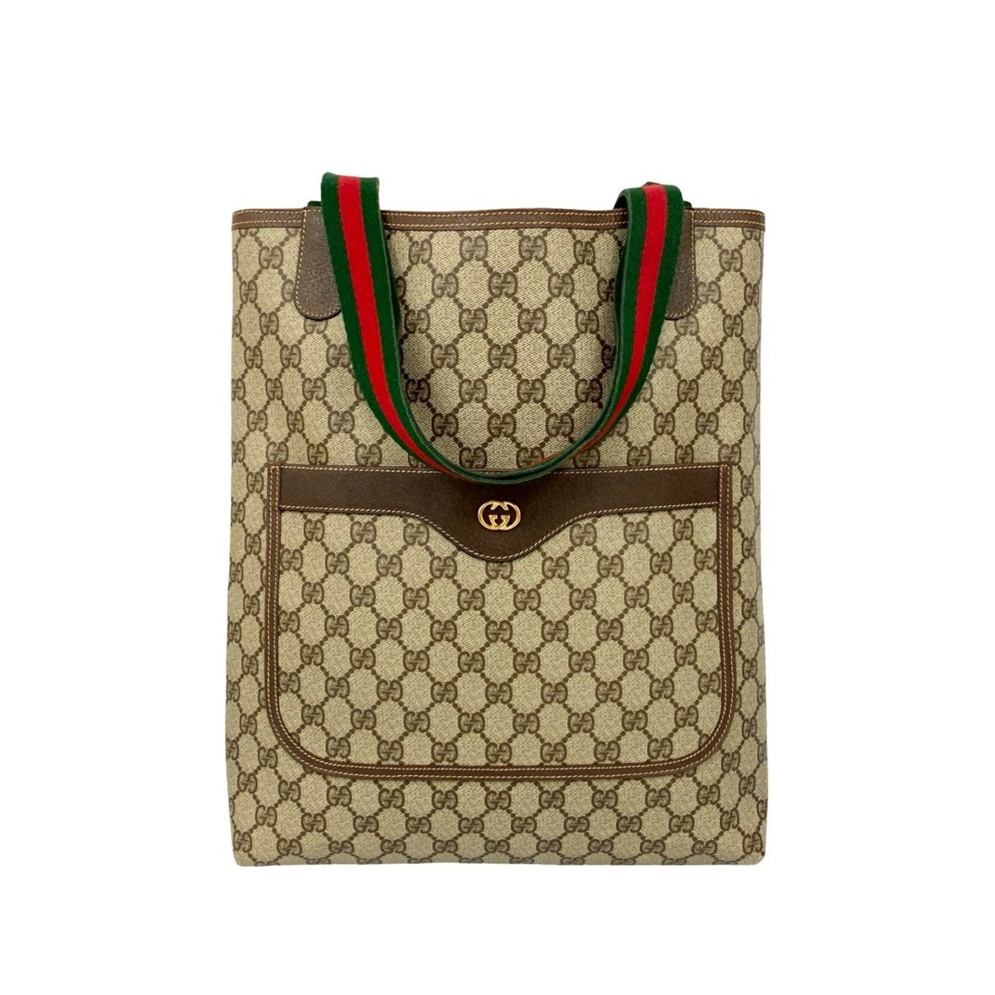 Gucci Brown Green Red Color Leather Pvc Handbag Tote Bag