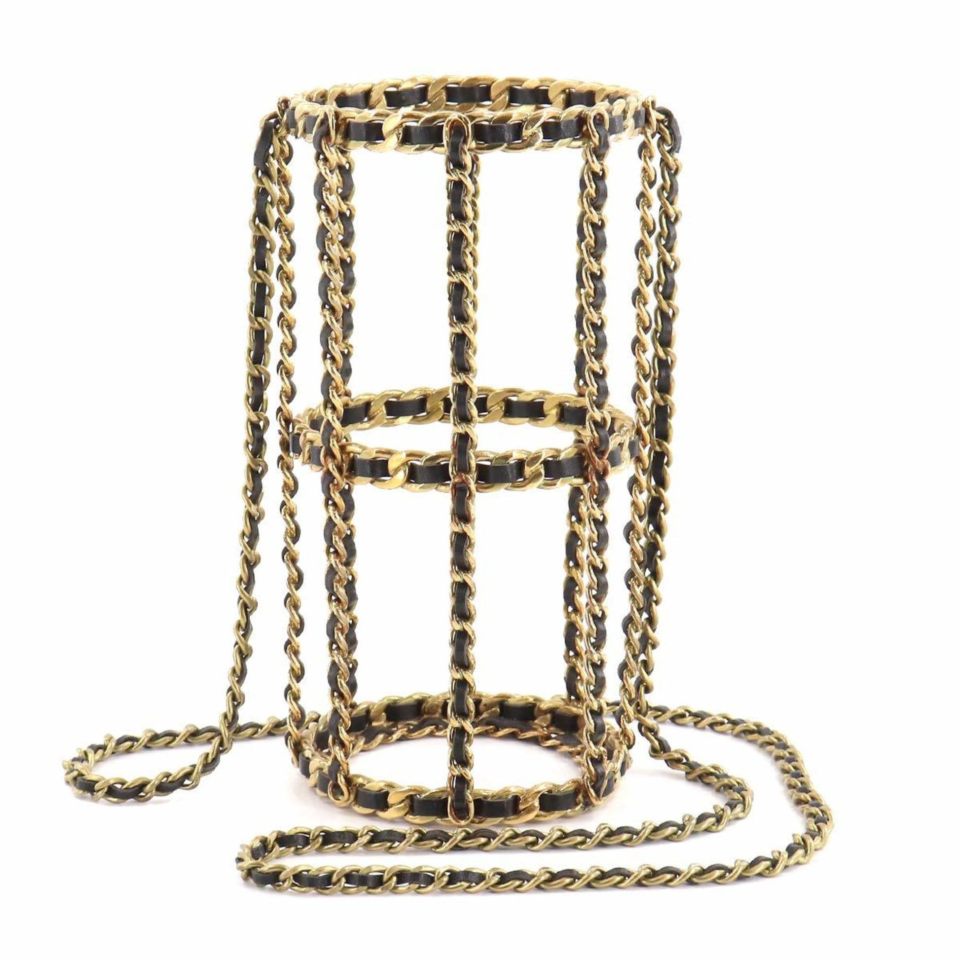 Chanel bottle chain shoulder bag leather black gold  