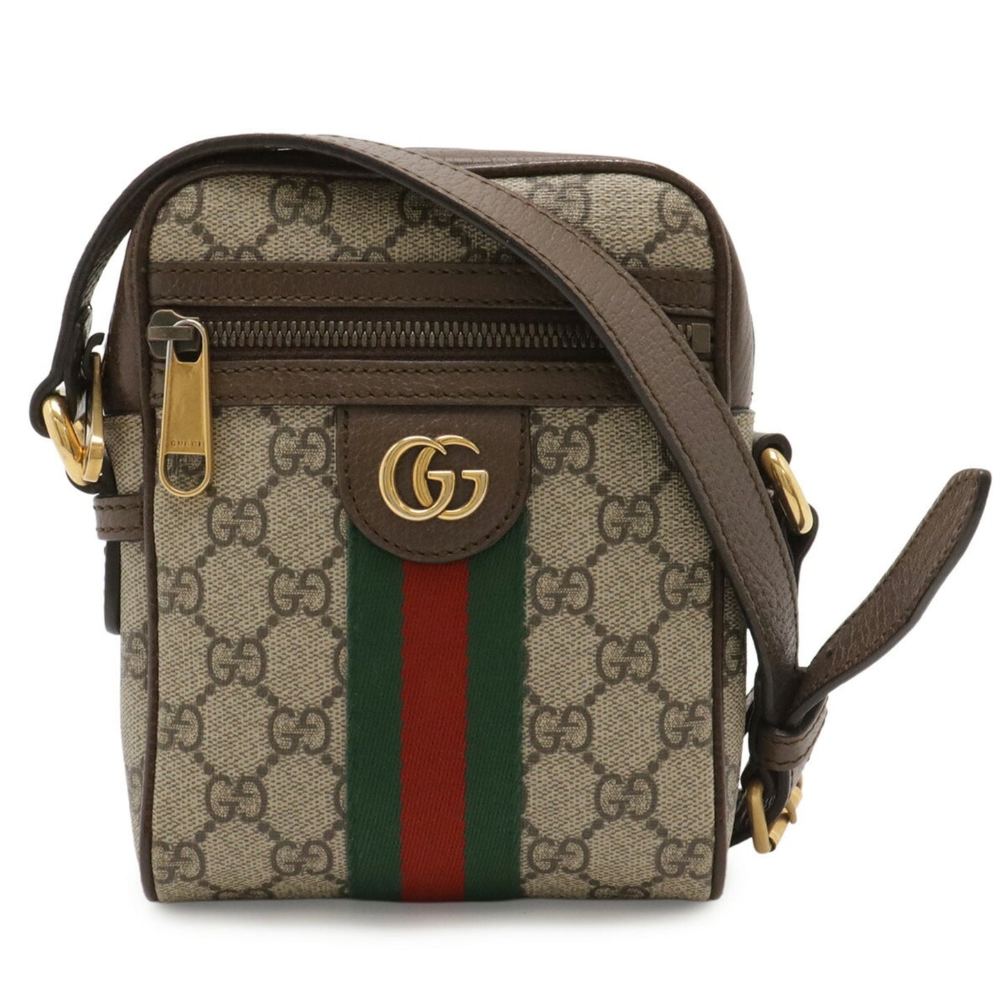 Gucci Beige Brown Green Red Color Gg Supreme Canvas Pvc Leather Pochette Shoulder Bag