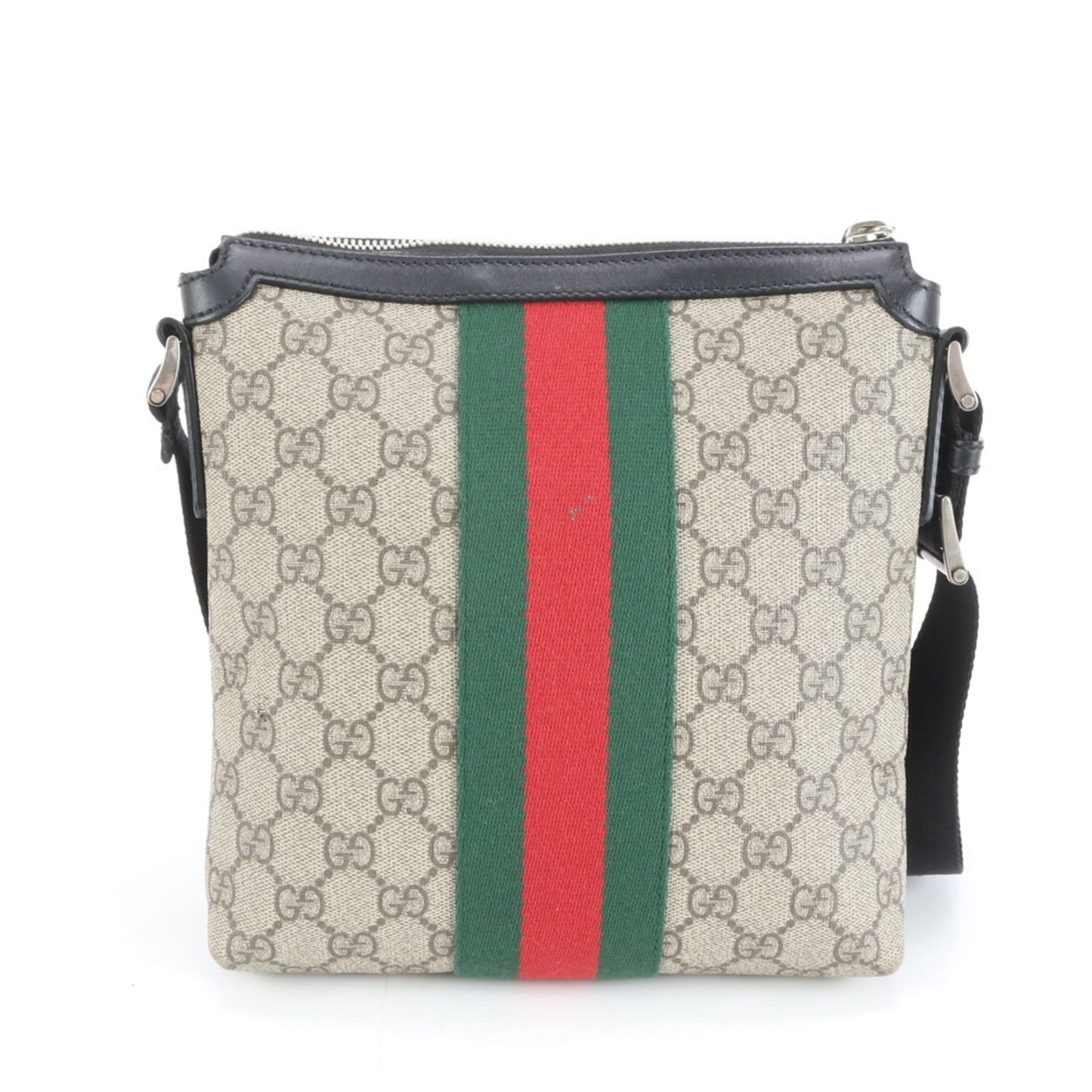Gucci Black Brown Leather Coated Canvas Shoulder Bag