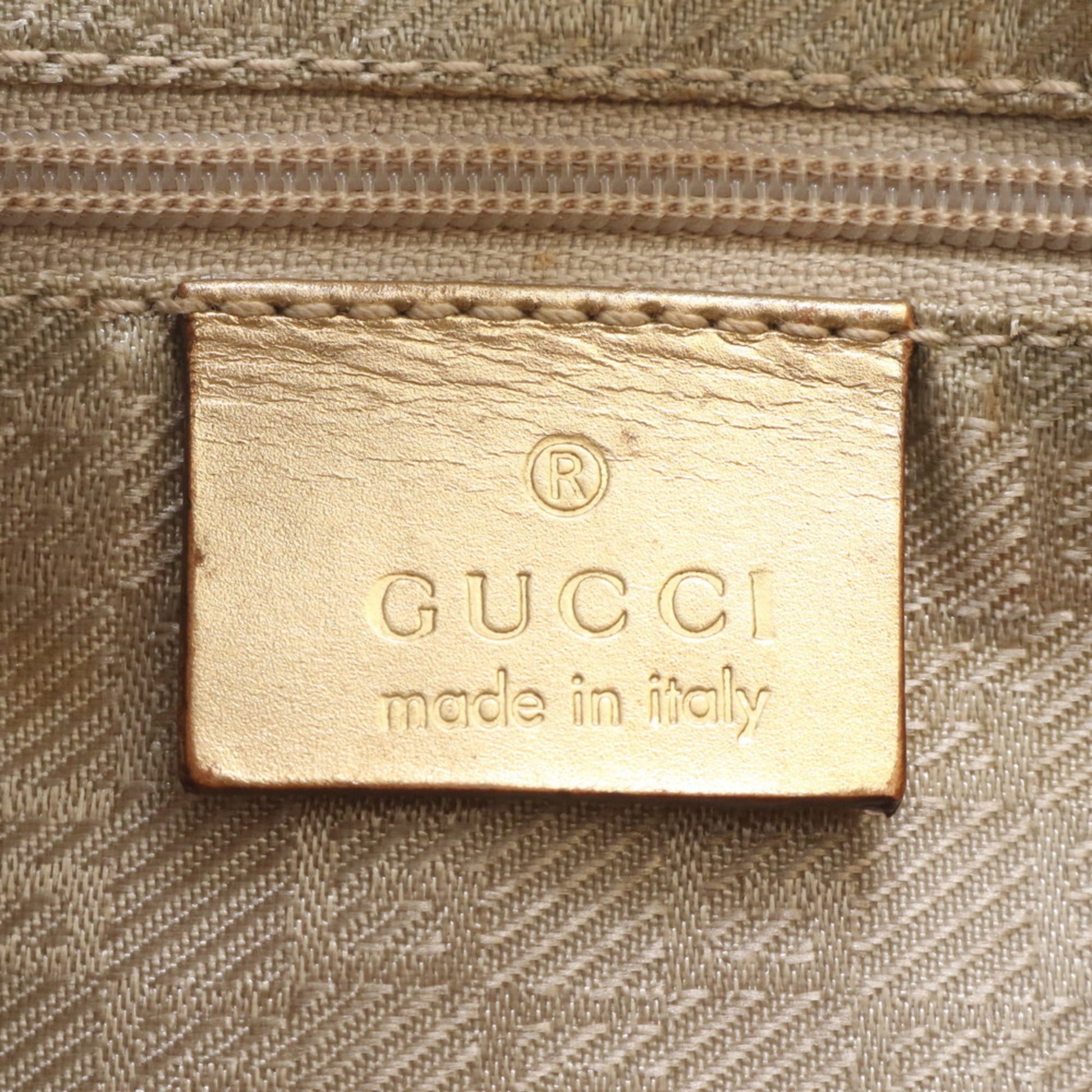 Gucci Blue Gold Leather Canvas Shoulder Bag