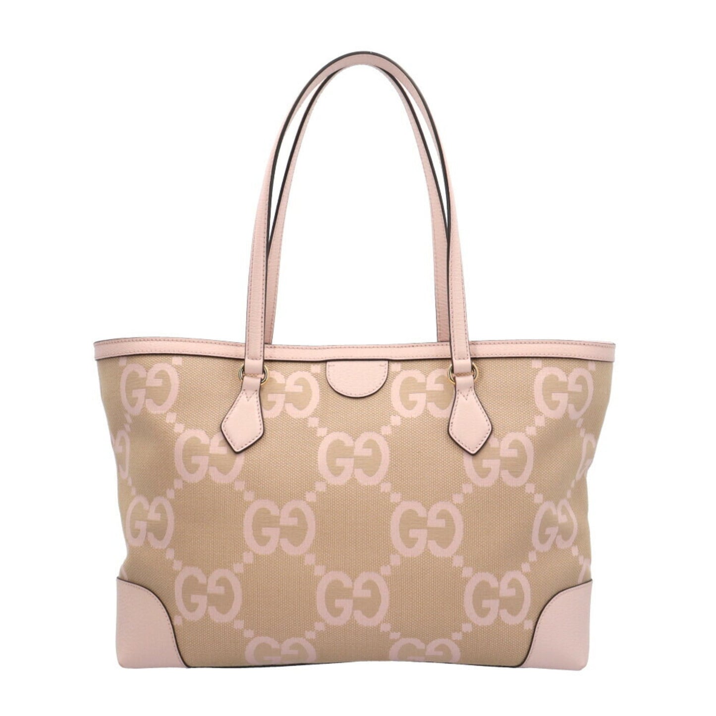 Gucci Beige Pink Canvas Leather Tote Bag
