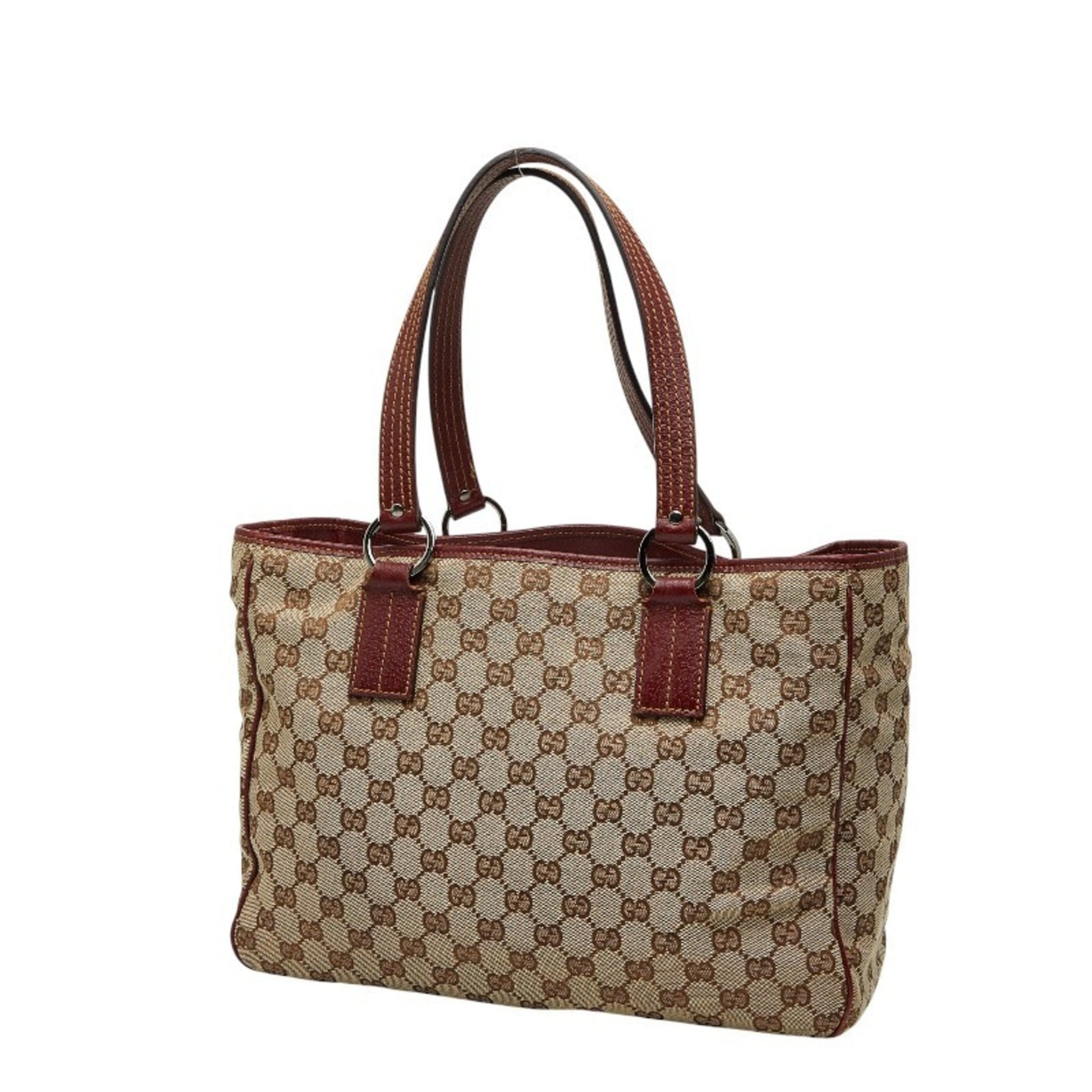 Gucci Beige Red Color Canvas Leather Handbag Tote Bag