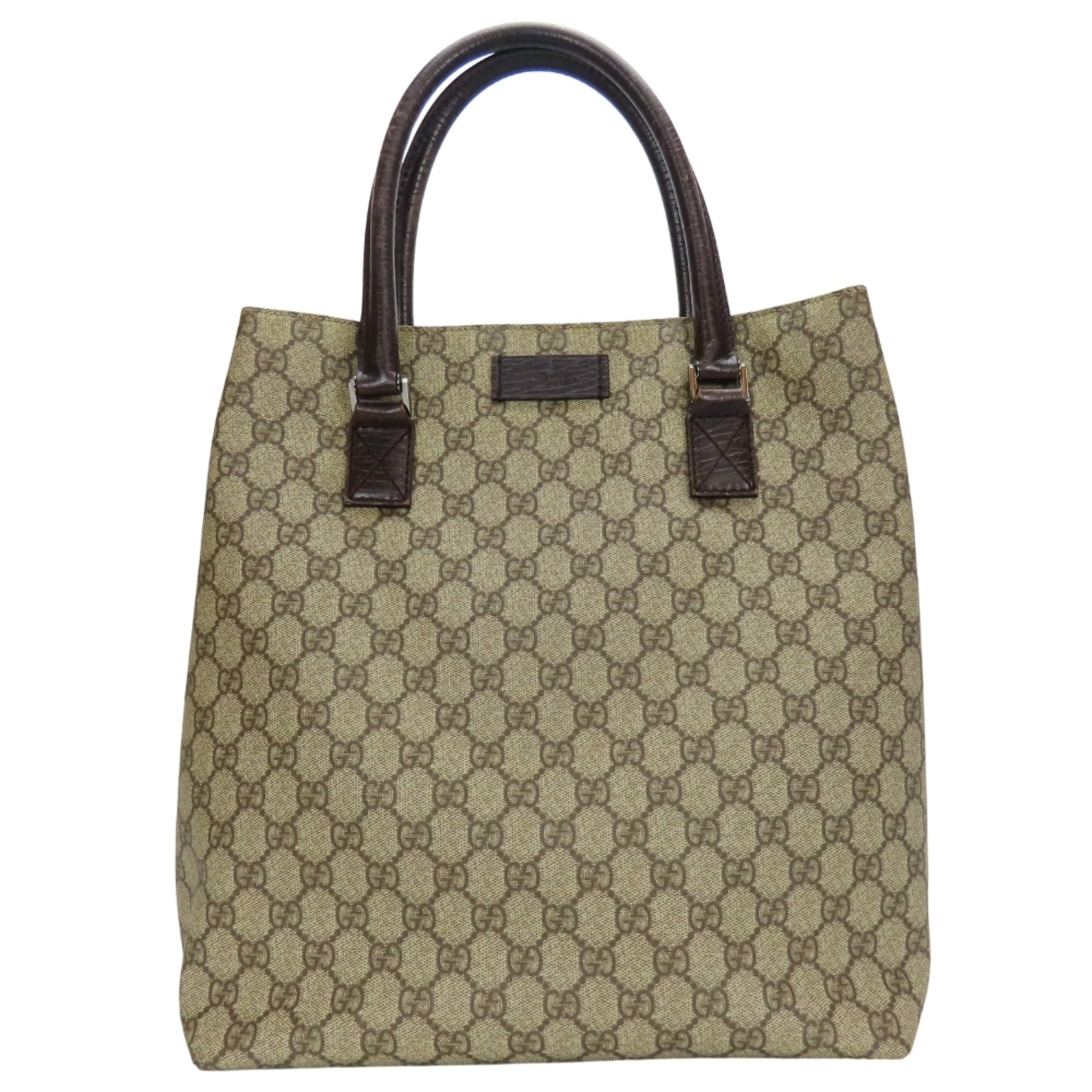 Gucci Beige Brown Gg Supreme Leather Tote Bag