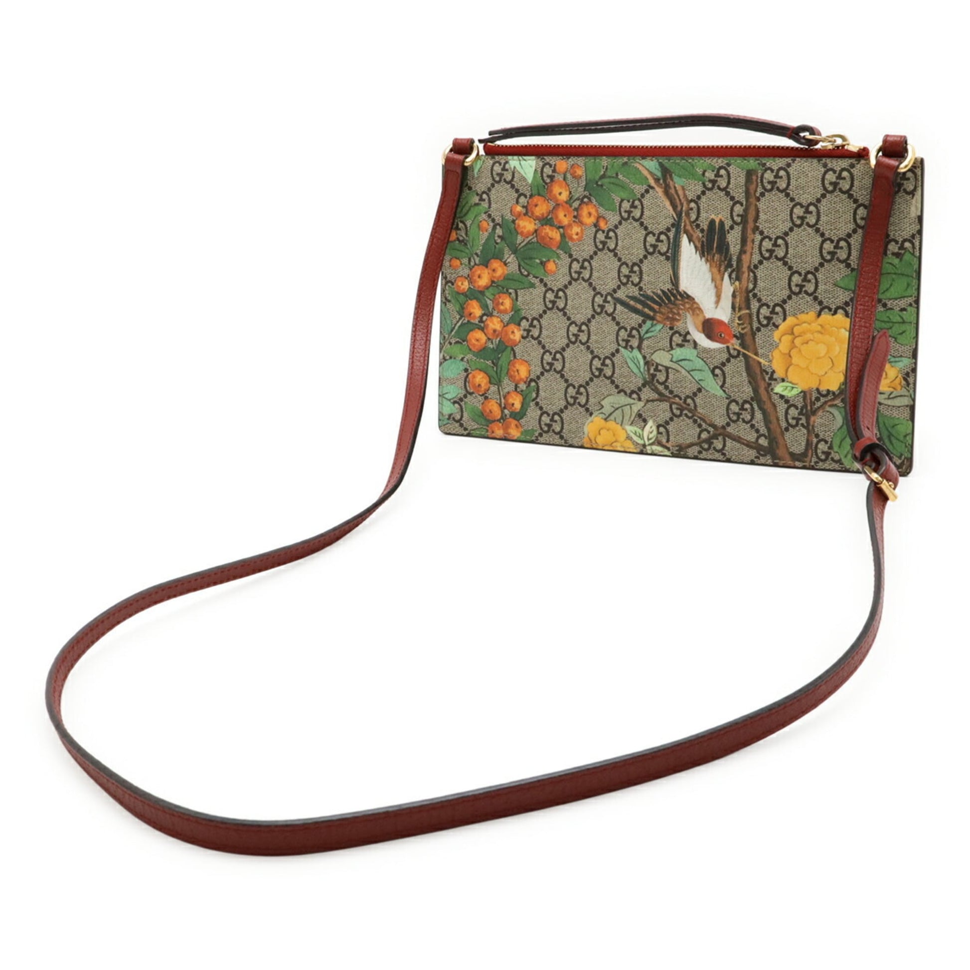 Gucci Beige Multi-Color Red Color Gg Supreme Canvas Leather Shoulder Bag