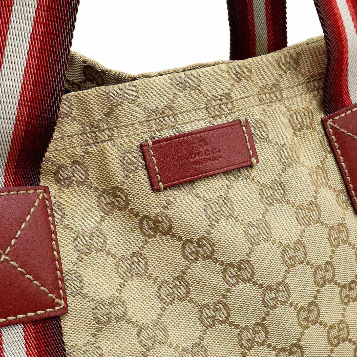 Gucci Beige Multi-Color Red Color Canvas Leather Shoulder Bag Tote Bag
