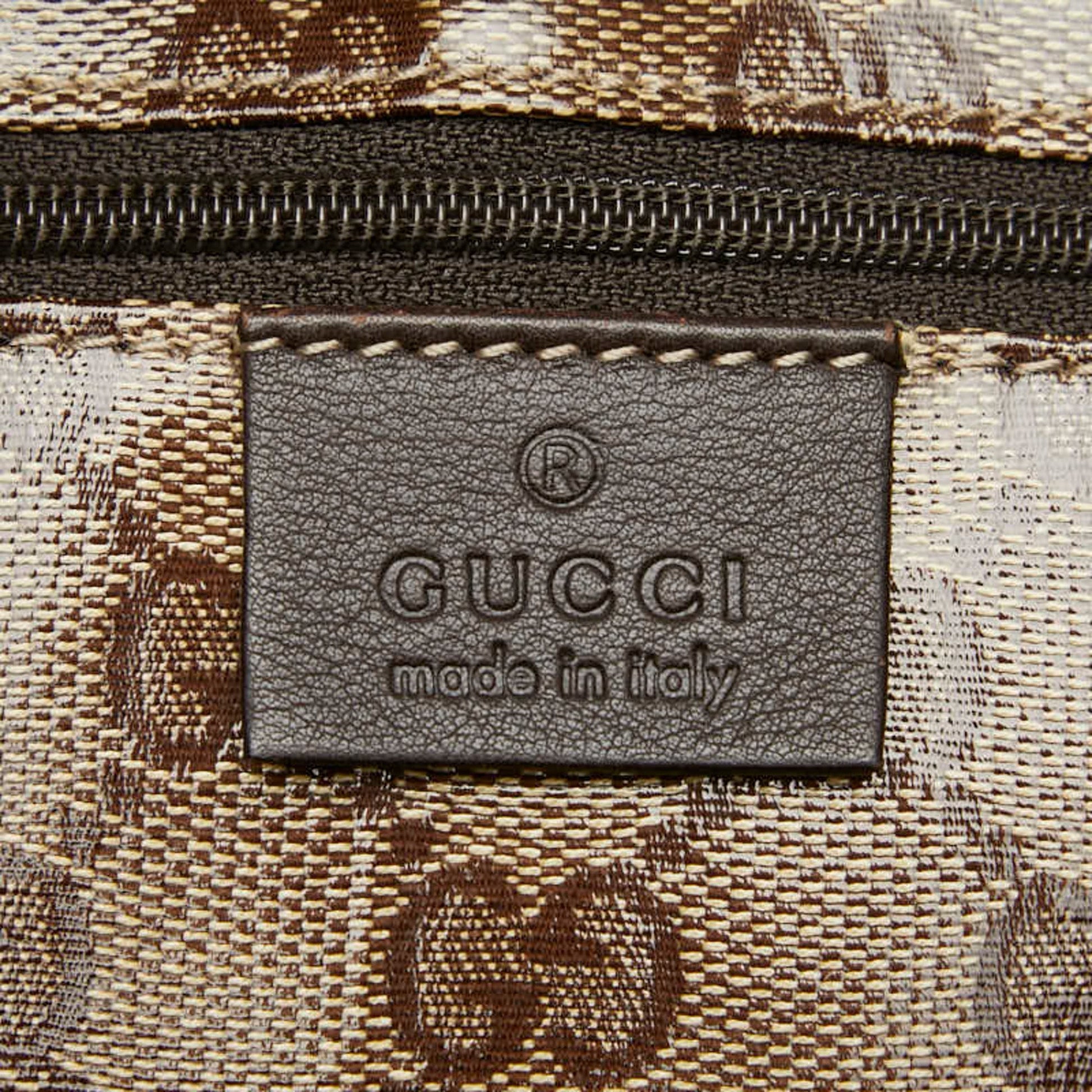 Gucci Gg Crystal Beige Brown Pvc Leather Tote Bag
