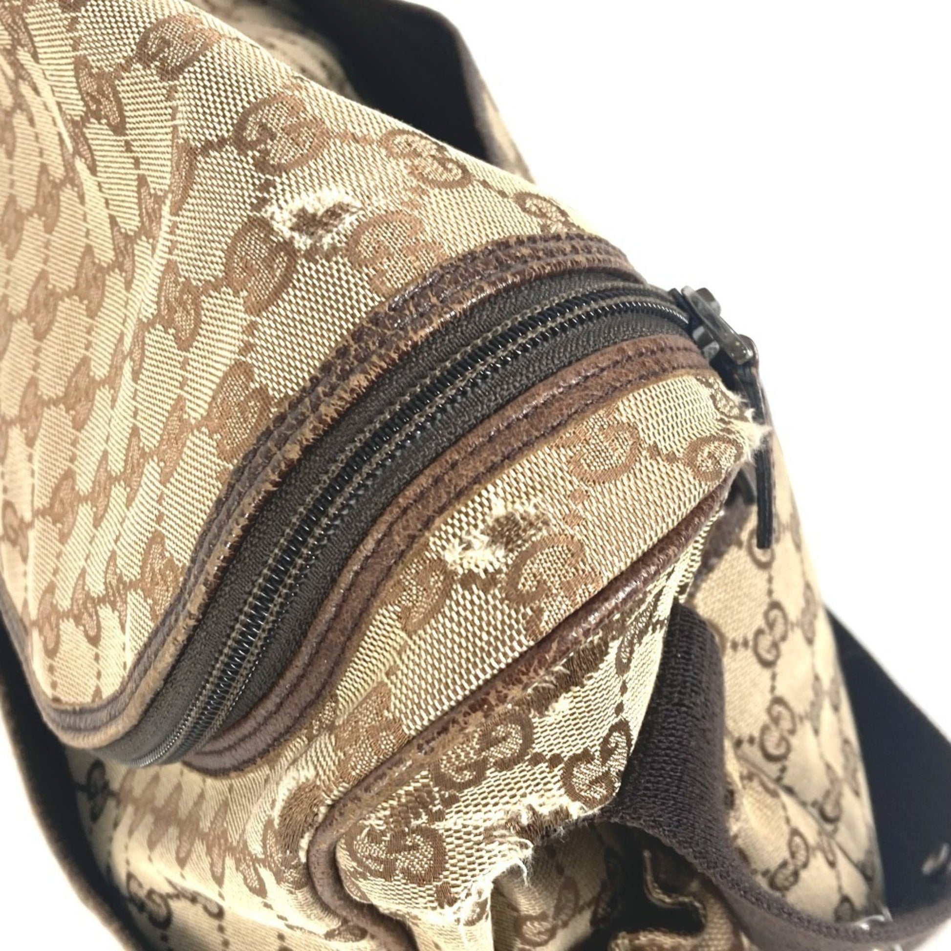 Gucci Gg Canvas Beige Dark Brown Gg Canvas Leather Shoulder Bag