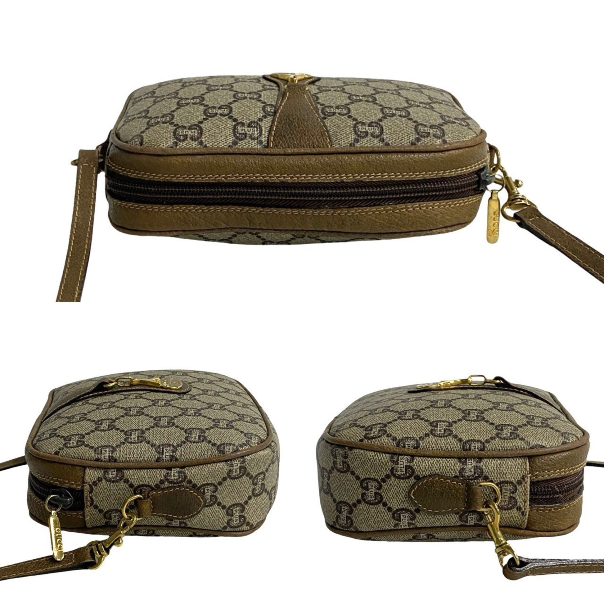 Gucci Brown Leather Pvc Pochette Shoulder Bag