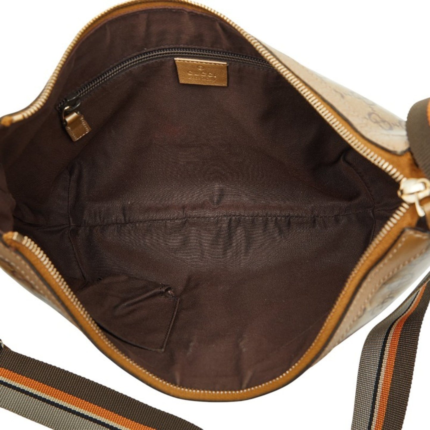 Gucci Gold Brown Gray Canvas Leather Shoulder Bag