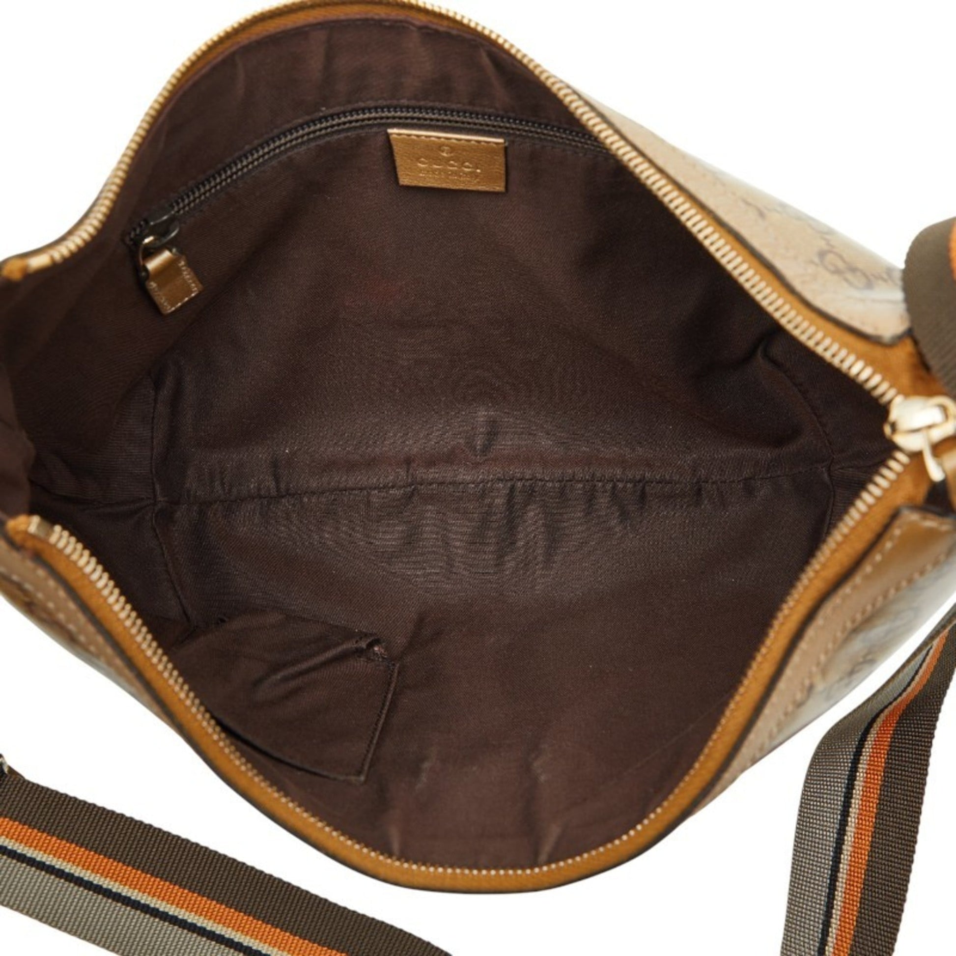 Gucci Gold Brown Gray Canvas Leather Shoulder Bag