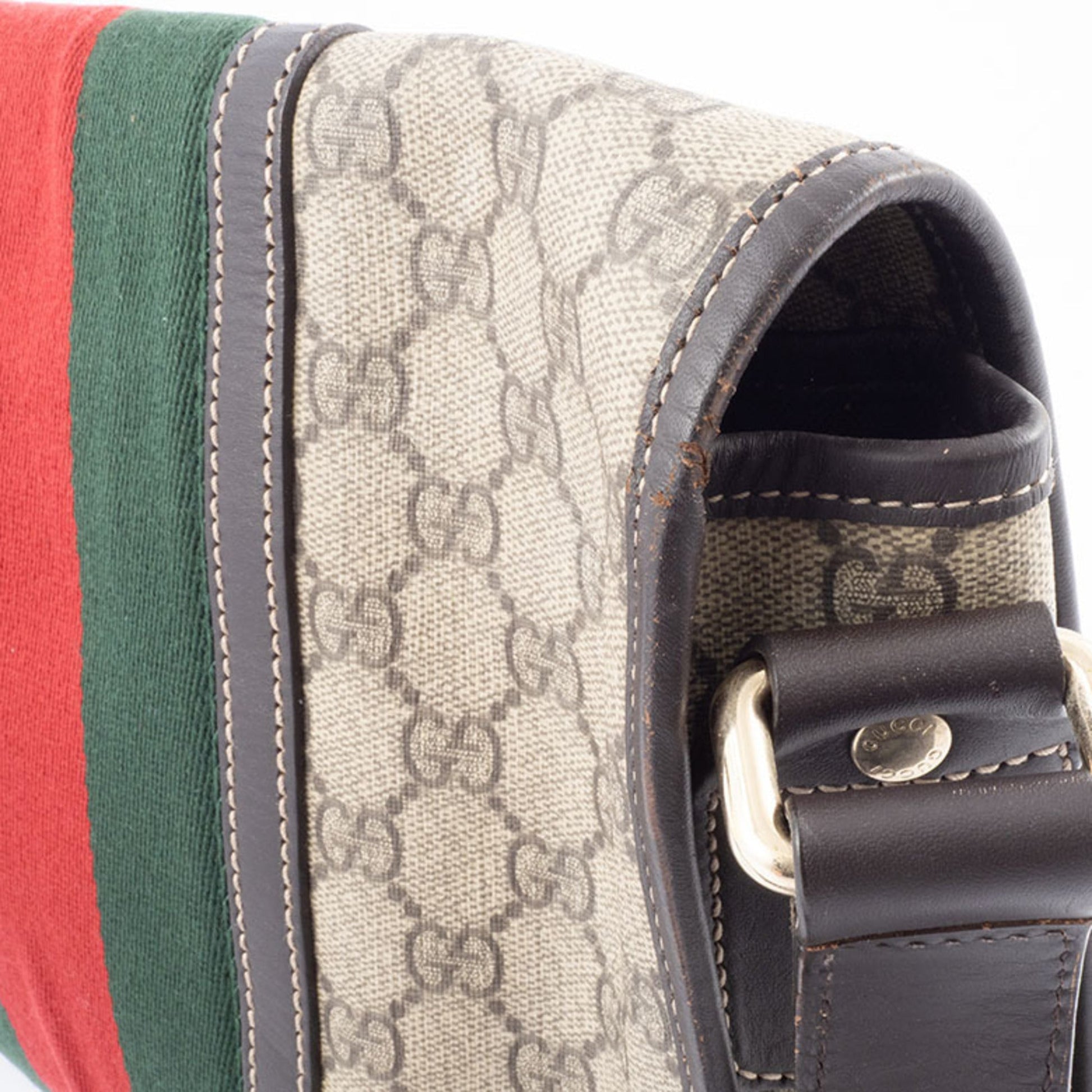 Gucci Beige Brown Canvas Leather Shoulder Bag