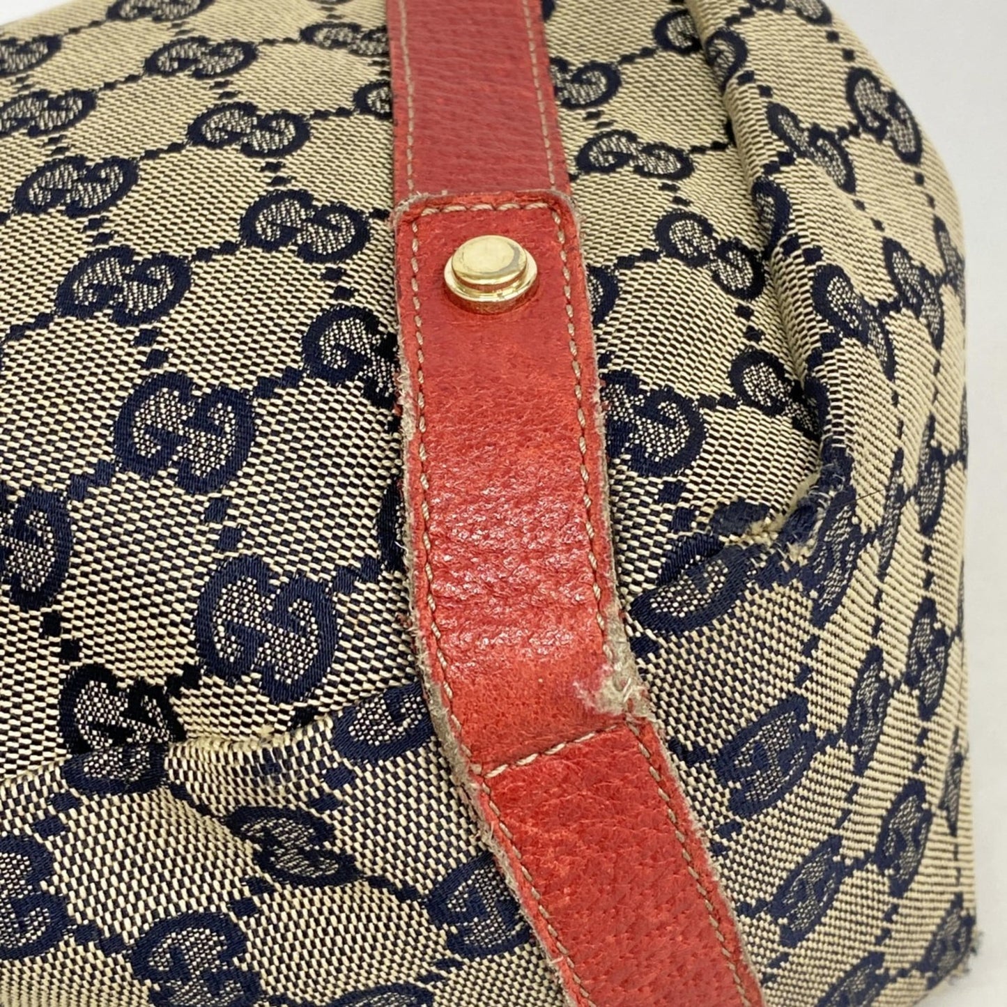 Gucci Beige Navy Red Color Canvas Tote Bag