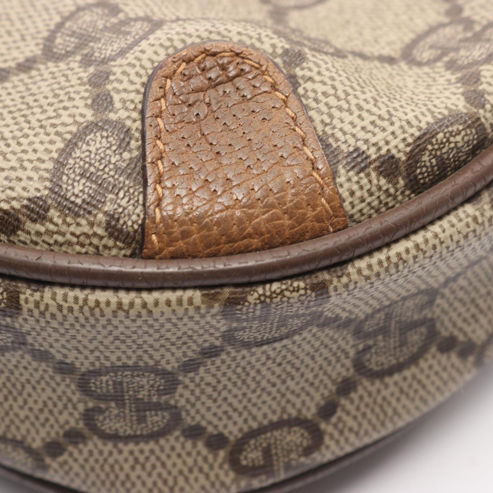 Gucci Beige Brown Coated Canvas Leather Shoulder Bag