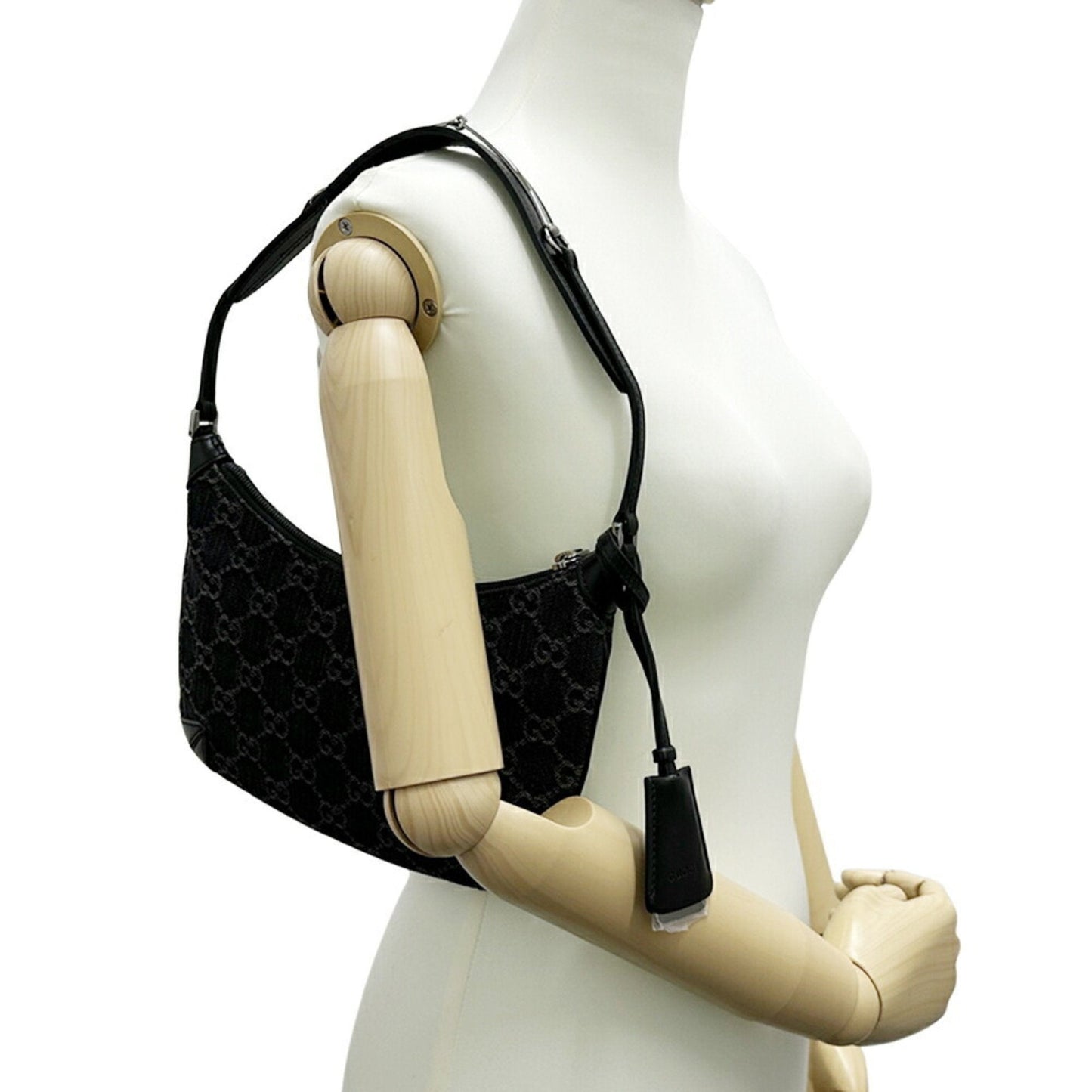 Gucci Black Gray Denim Leather Shoulder Bag