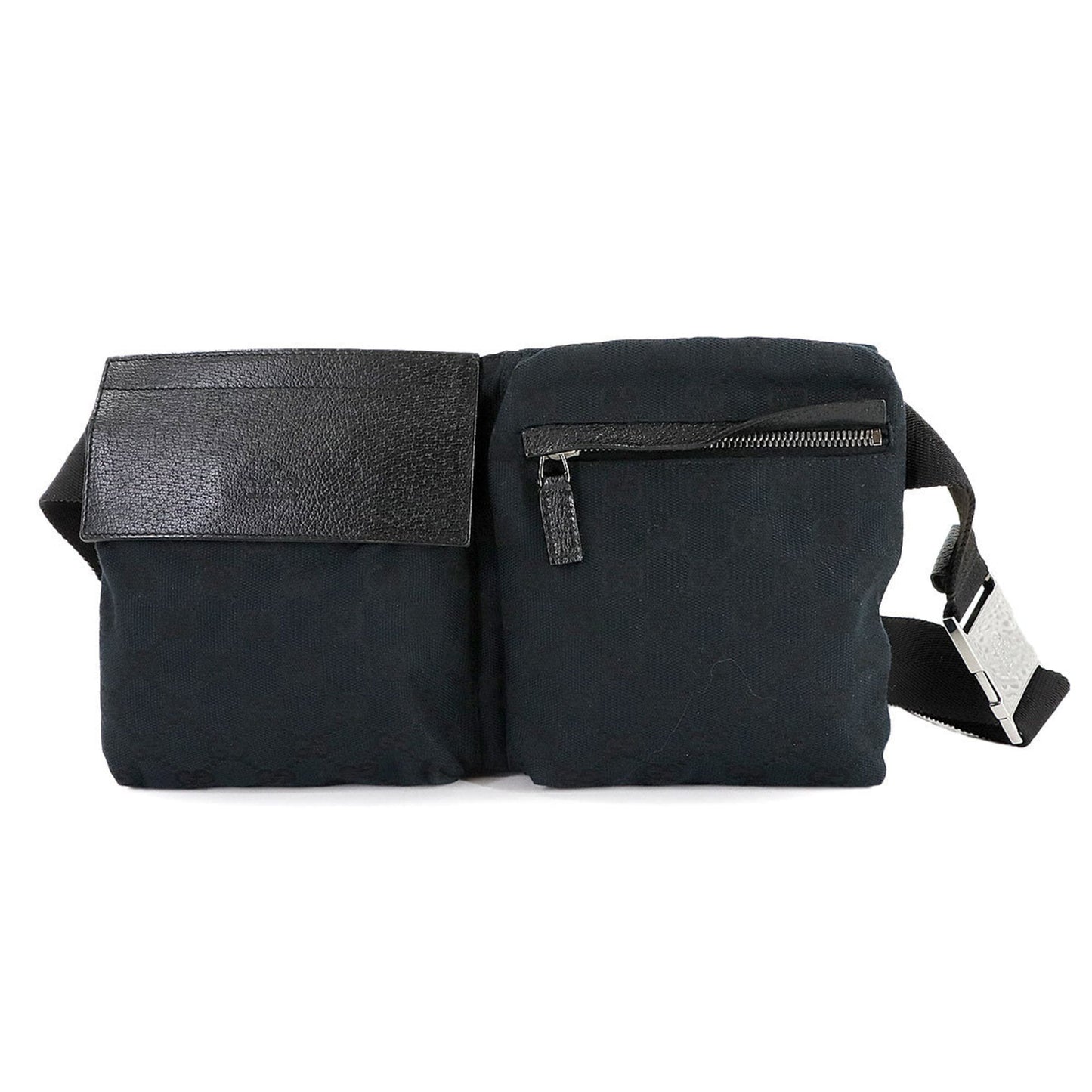 Gucci Black Gg Canvas Leather Fanny Pack