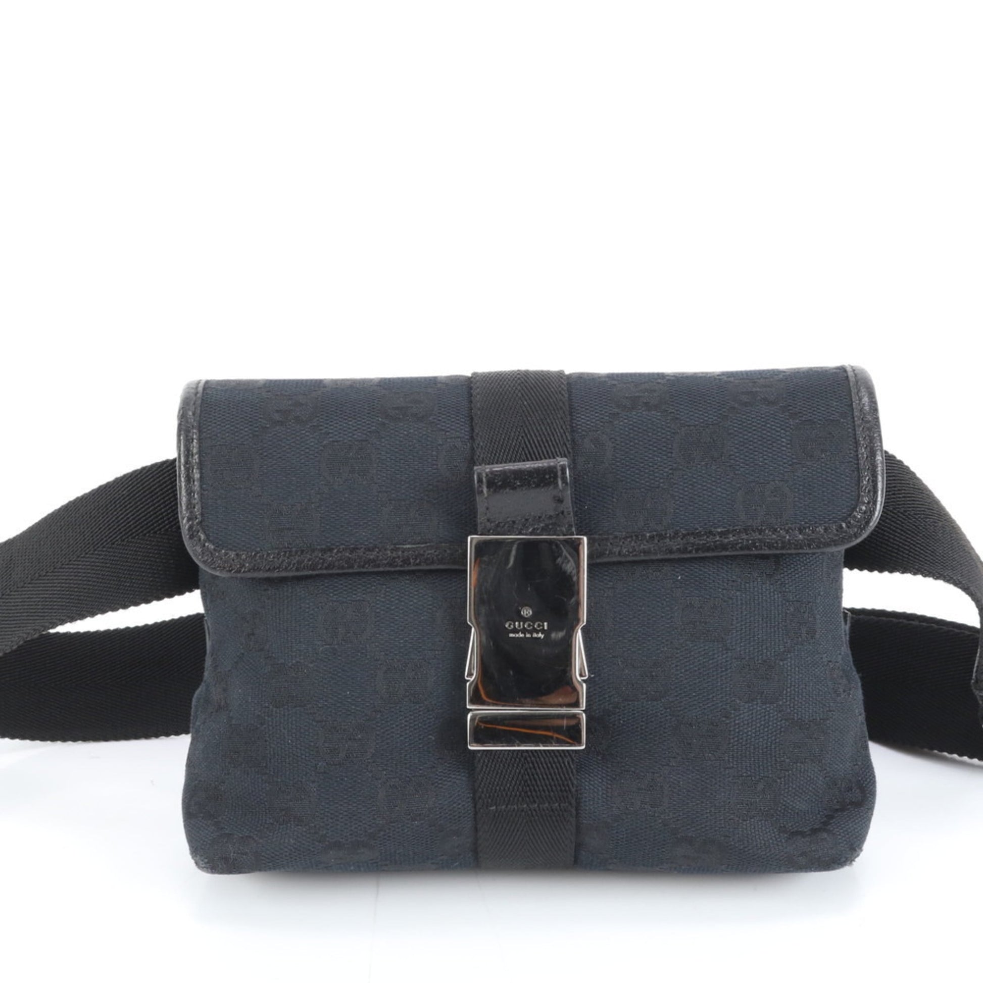 Gucci Black Leather Canvas Pouch Sling Bag