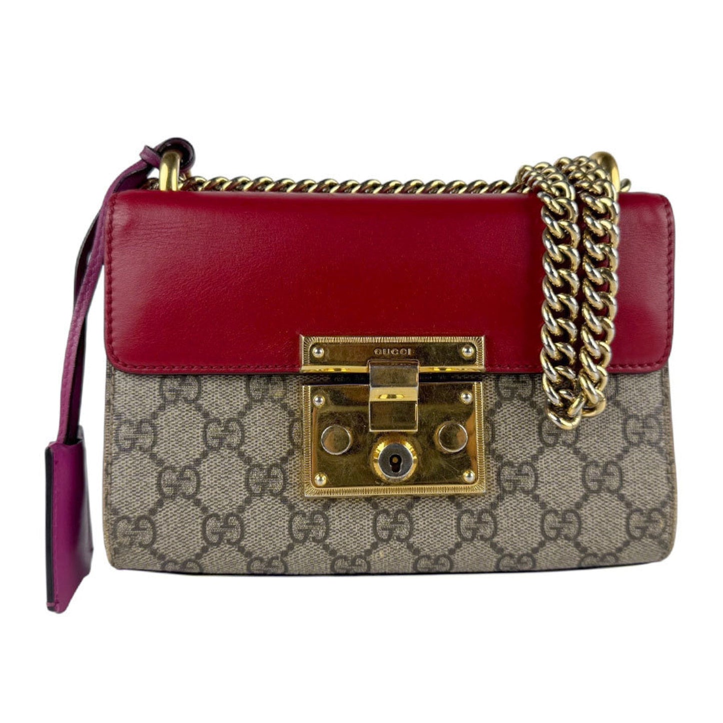 Gucci Brown Red Color Gg Supreme Leather Shoulder Bag