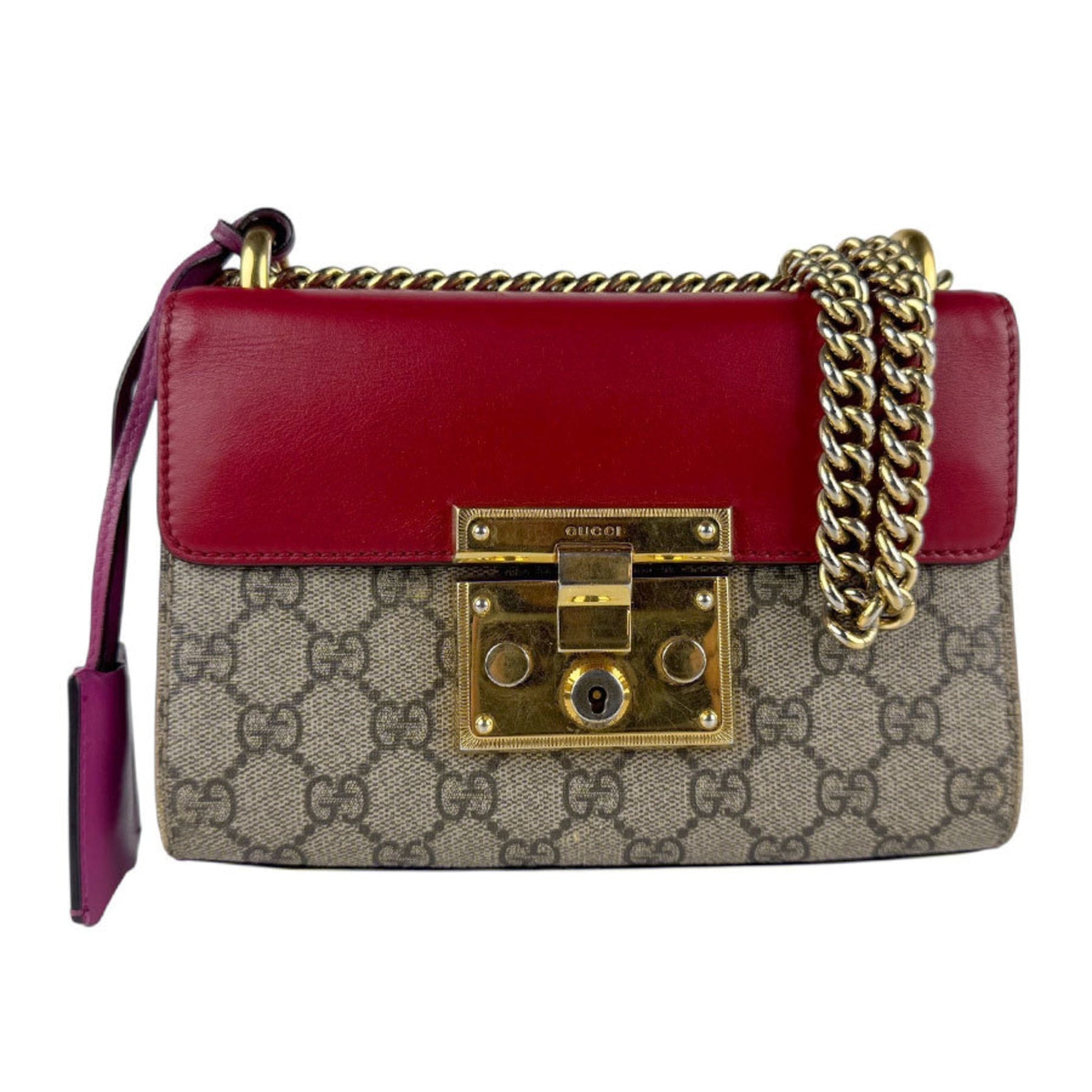 Gucci Brown Red Color Gg Supreme Leather Shoulder Bag
