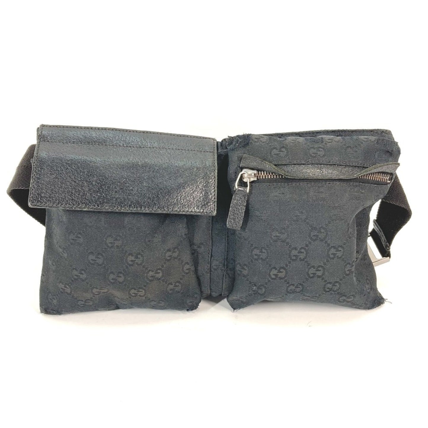 Gucci Black Gg Canvas Leather Fanny Pack Sling Bag