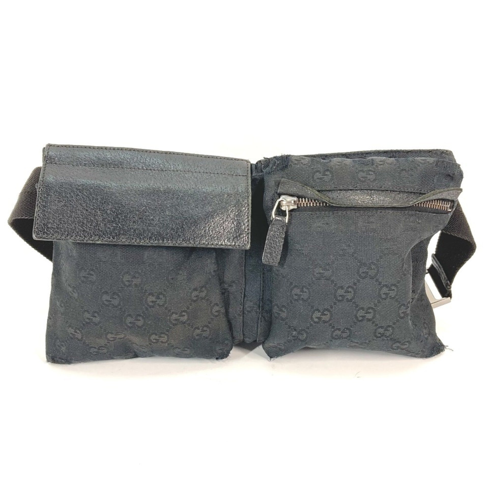 Gucci Black Gg Canvas Leather Fanny Pack Sling Bag