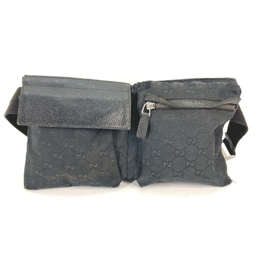 Gucci Black Gg Canvas Leather Fanny Pack Sling Bag