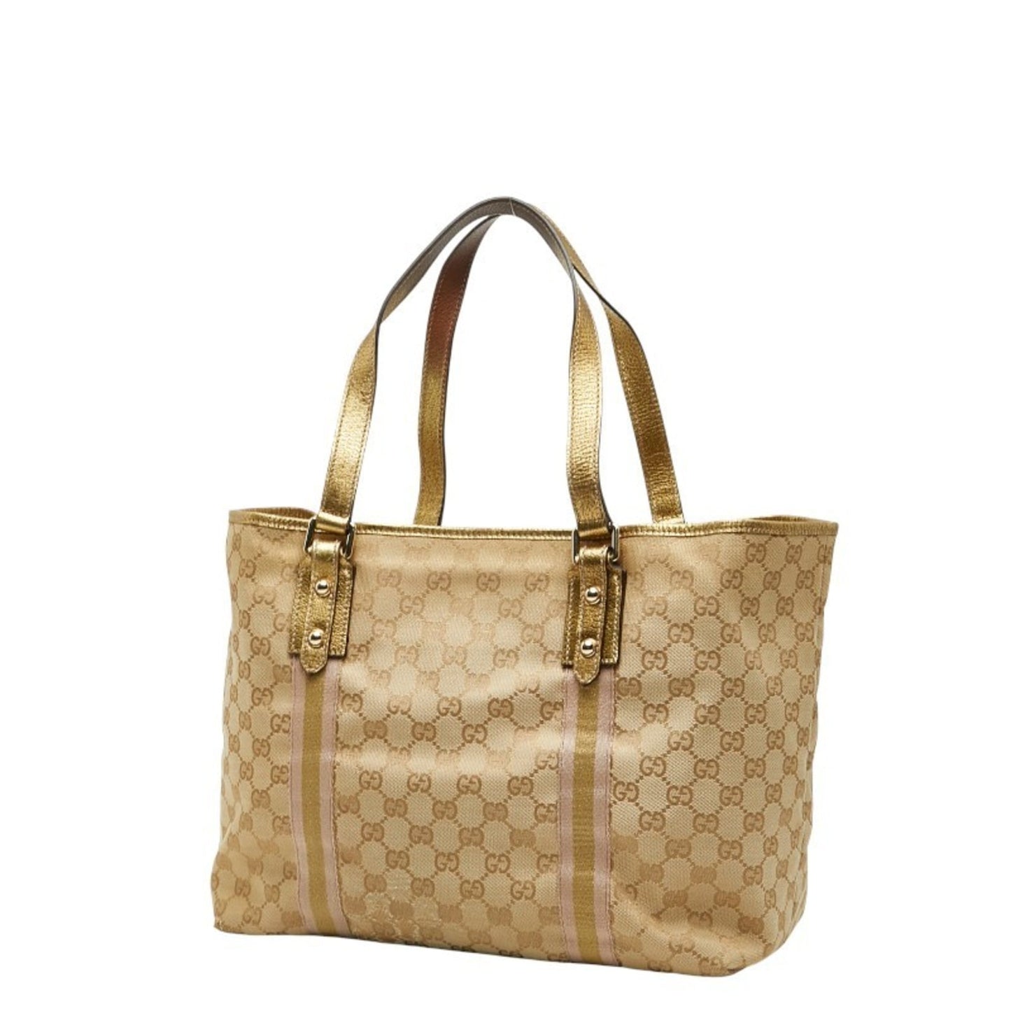 Gucci Brown Gold Canvas Leather Handbag Tote Bag