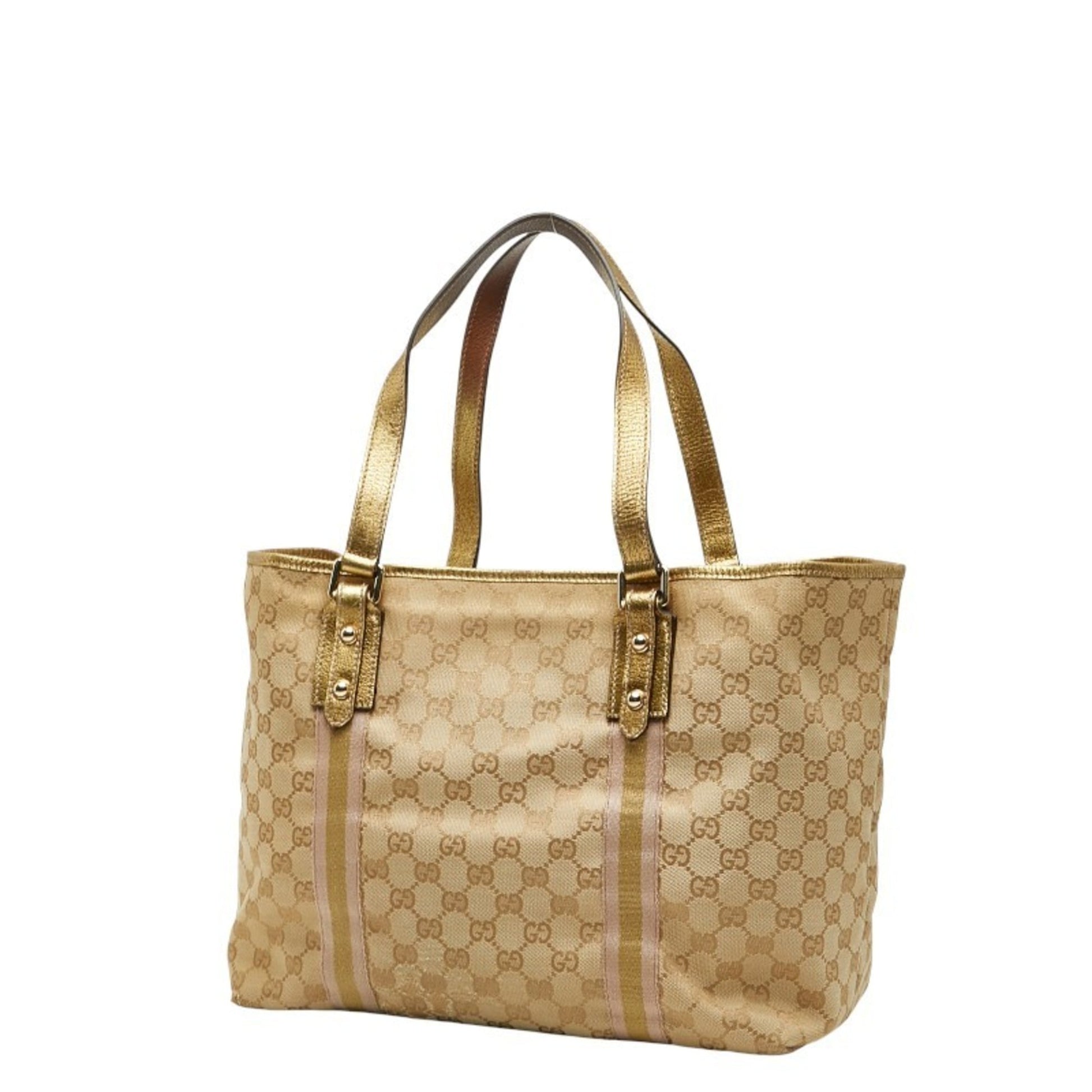 Gucci Brown Gold Canvas Leather Handbag Tote Bag