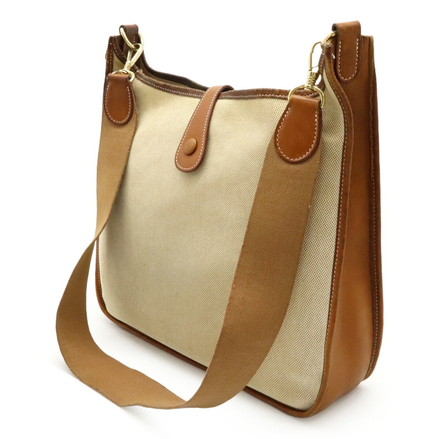 Hermes Evelyne Natural Toile Shoulder Bag Black Brown Yellow