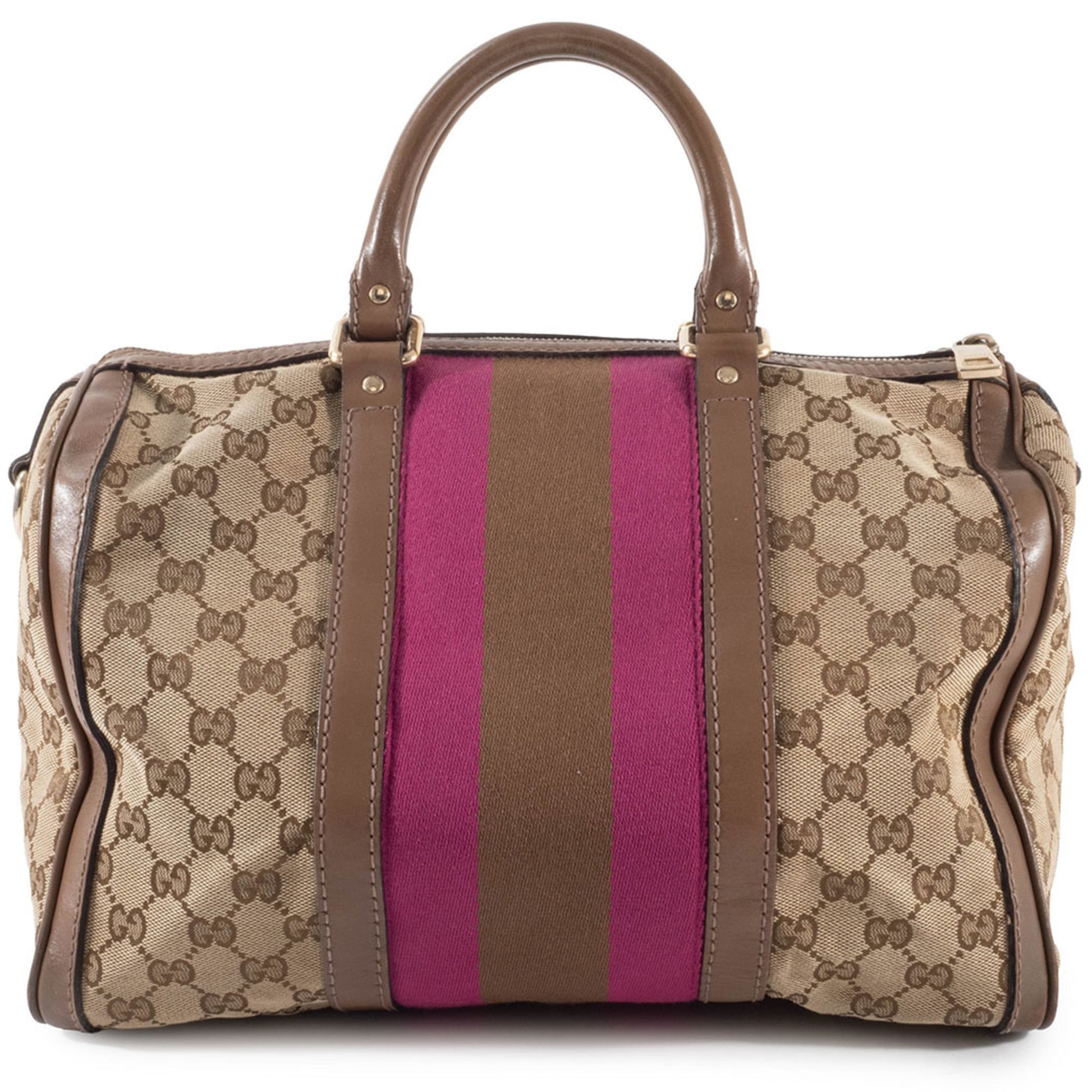 Gucci Brown Pink Gg Canvas Leather Boston Bag Shoulder Bag