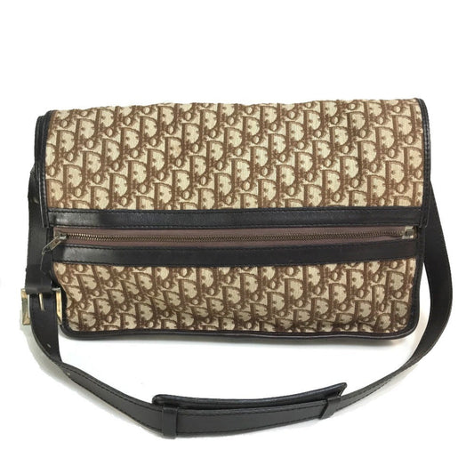 Dior Handbag Christian Shoulder Bag Leather Canvas Brown