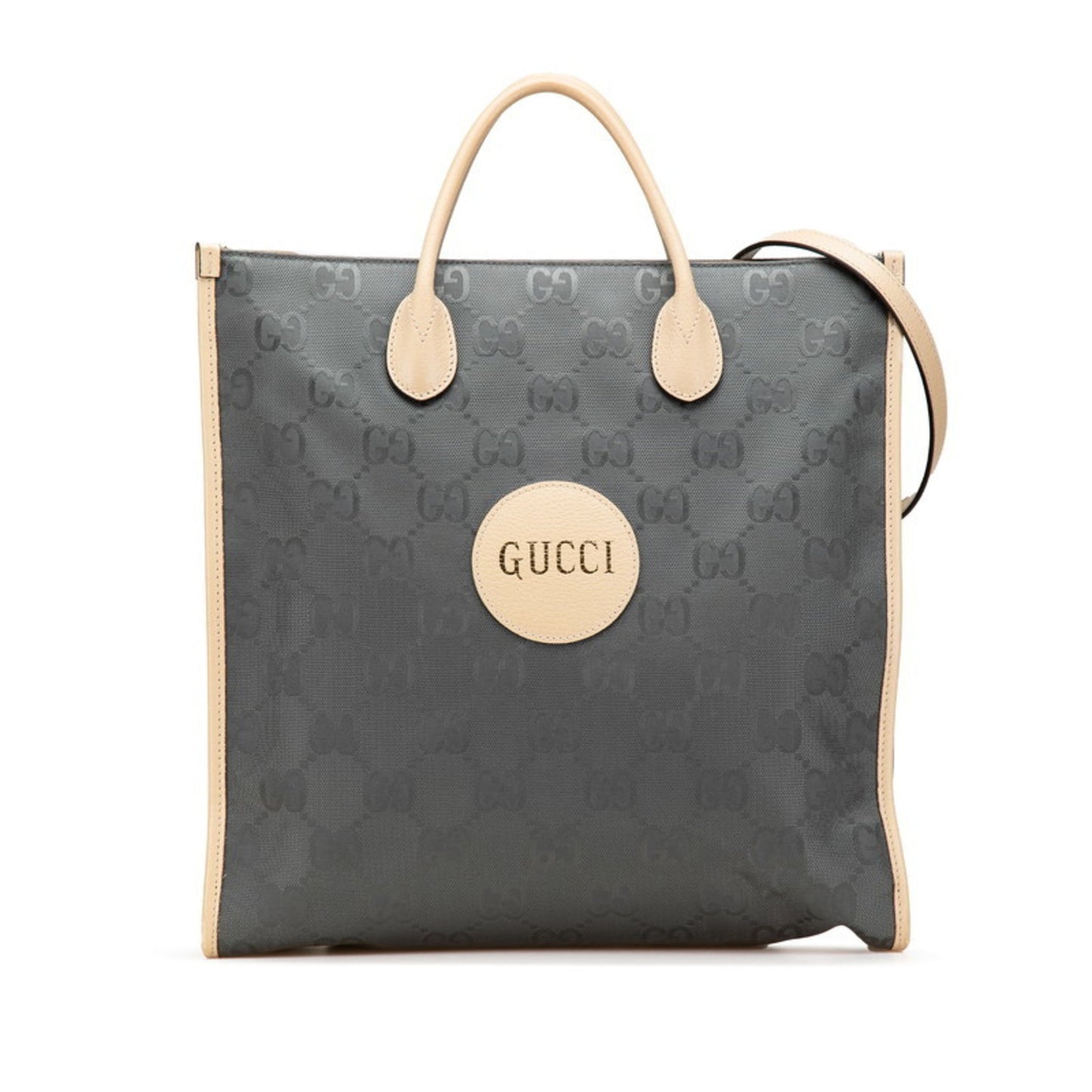 Gucci Beige Gray Nylon Leather Handbag Shoulder Bag