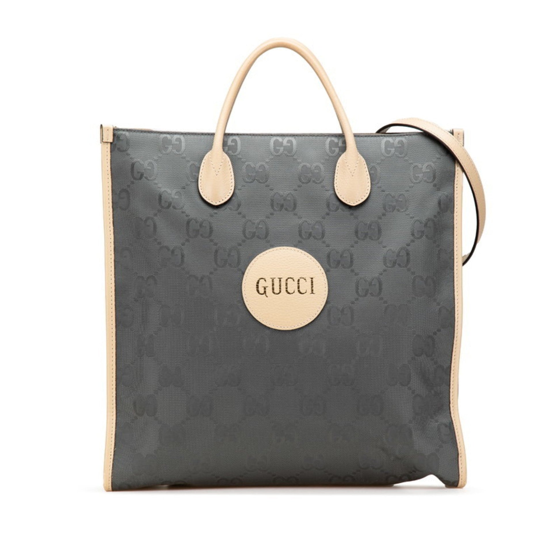 Gucci Beige Gray Nylon Leather Handbag Shoulder Bag