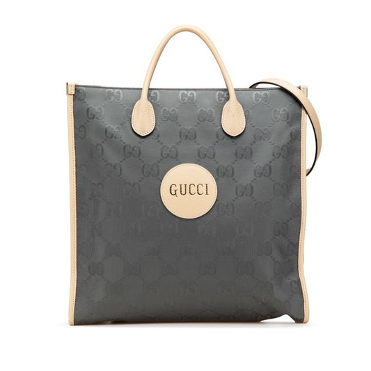 Gucci Beige Gray Nylon Leather Handbag Shoulder Bag