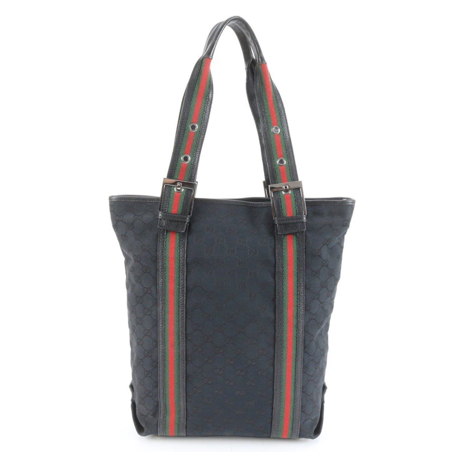 Gucci Black Leather Canvas Tote Bag