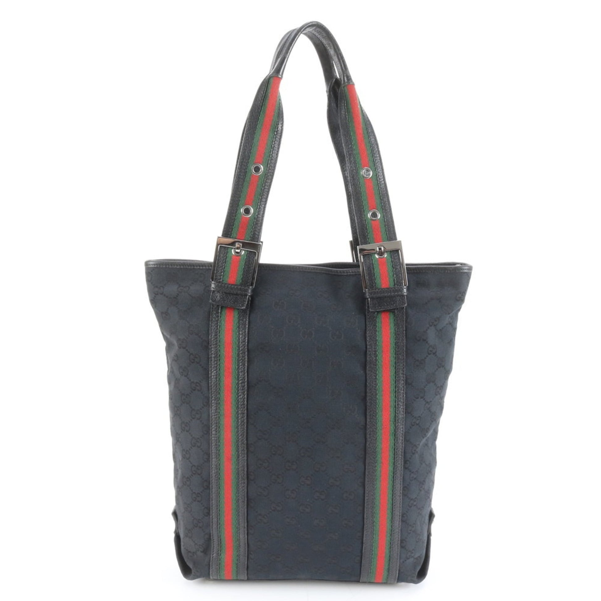 Gucci Black Leather Canvas Tote Bag