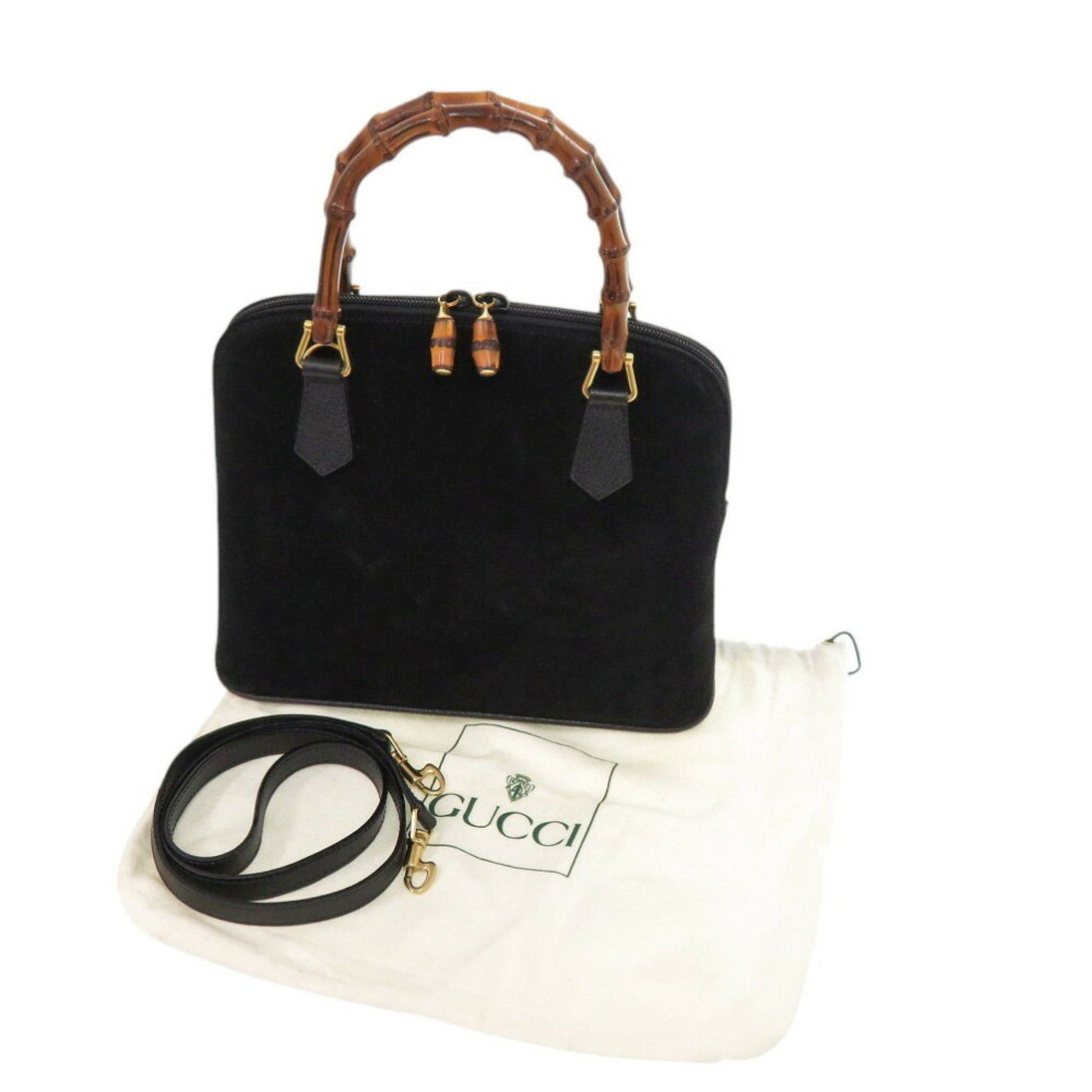 Gucci Black Bamboo Suede Handbag
