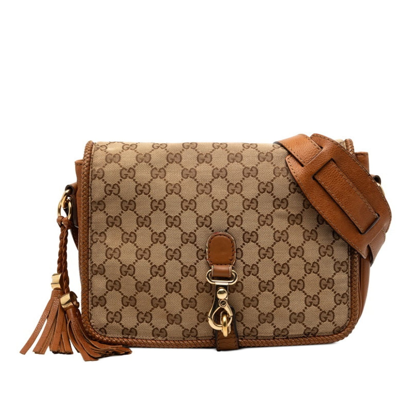 Gucci Beige Brown Canvas Leather Messenger Bag Shoulder Bag