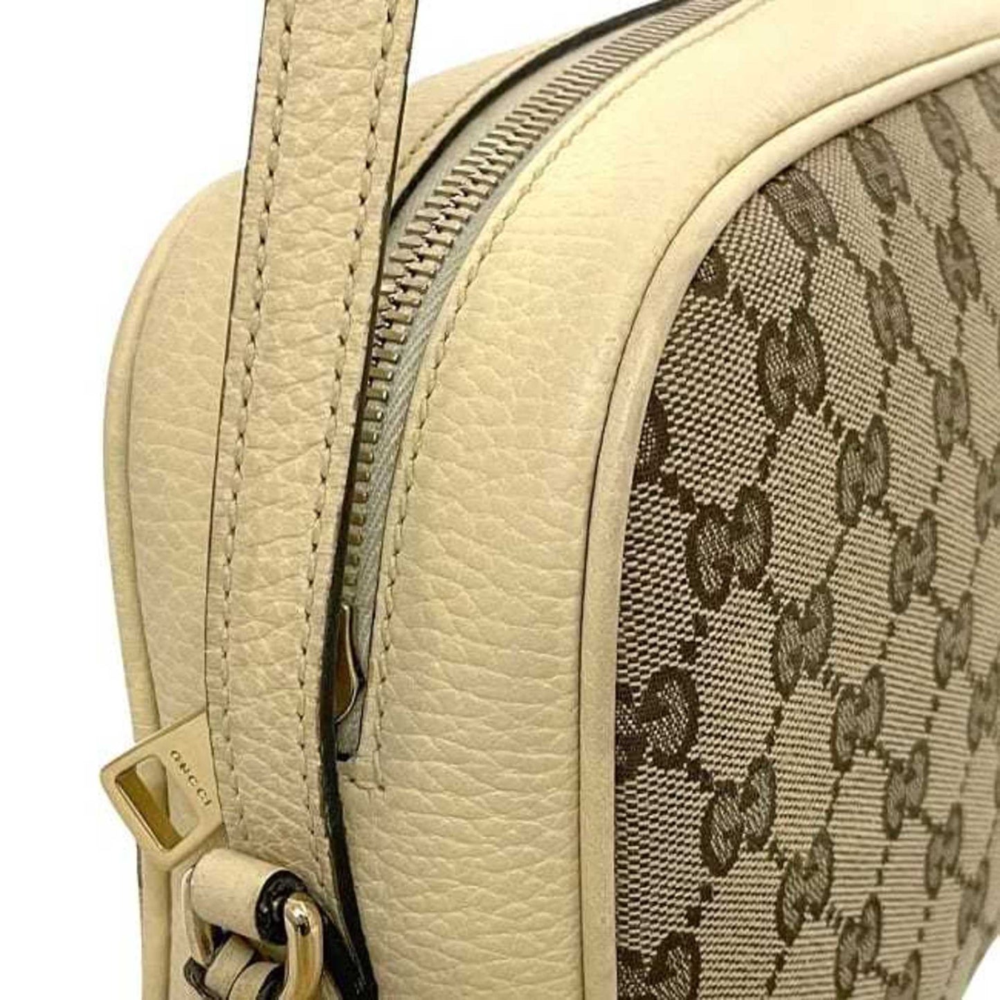 Gucci Beige White Canvas Leather Shoulder Bag