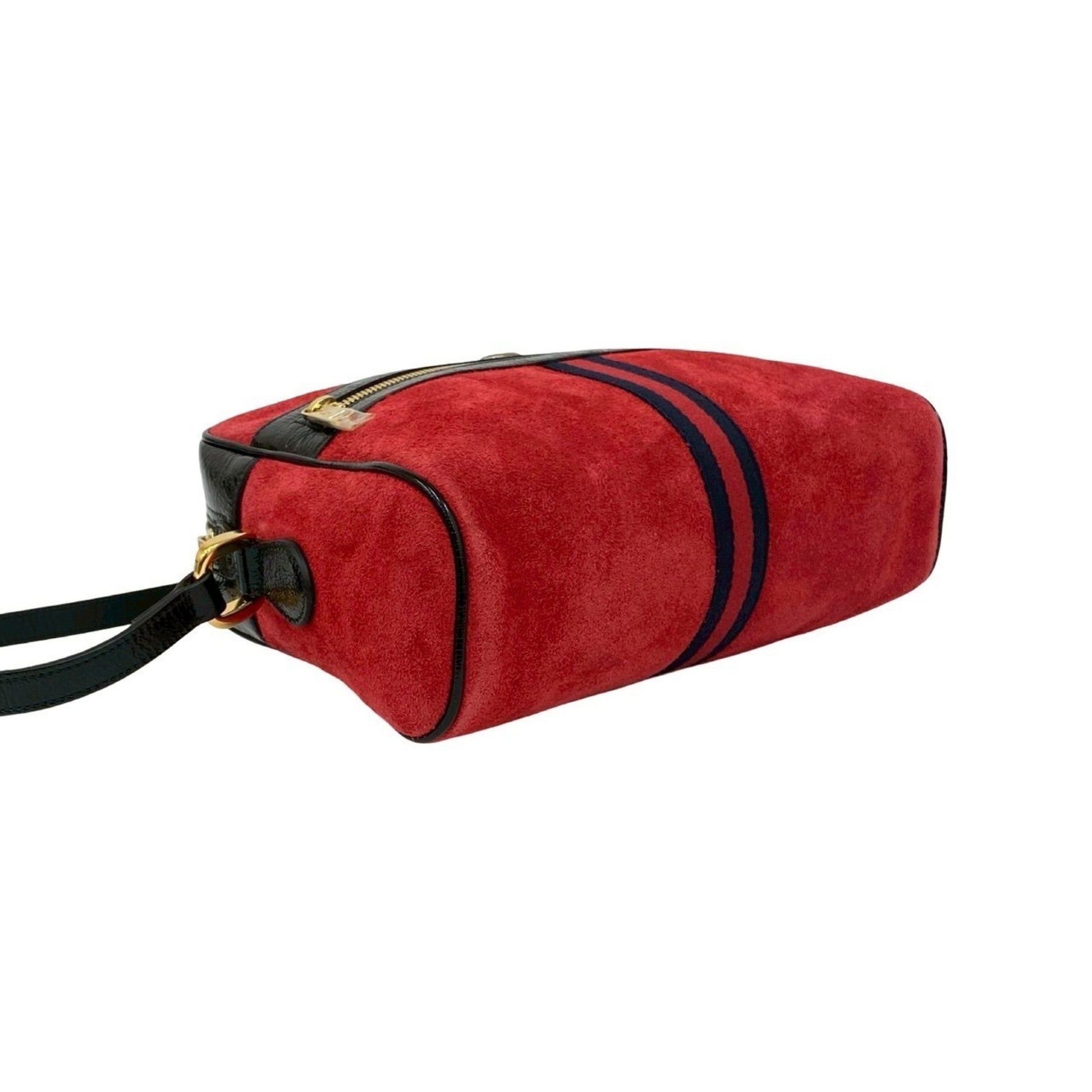 Gucci Black Red Color Patent Leather Suede Shoulder Bag