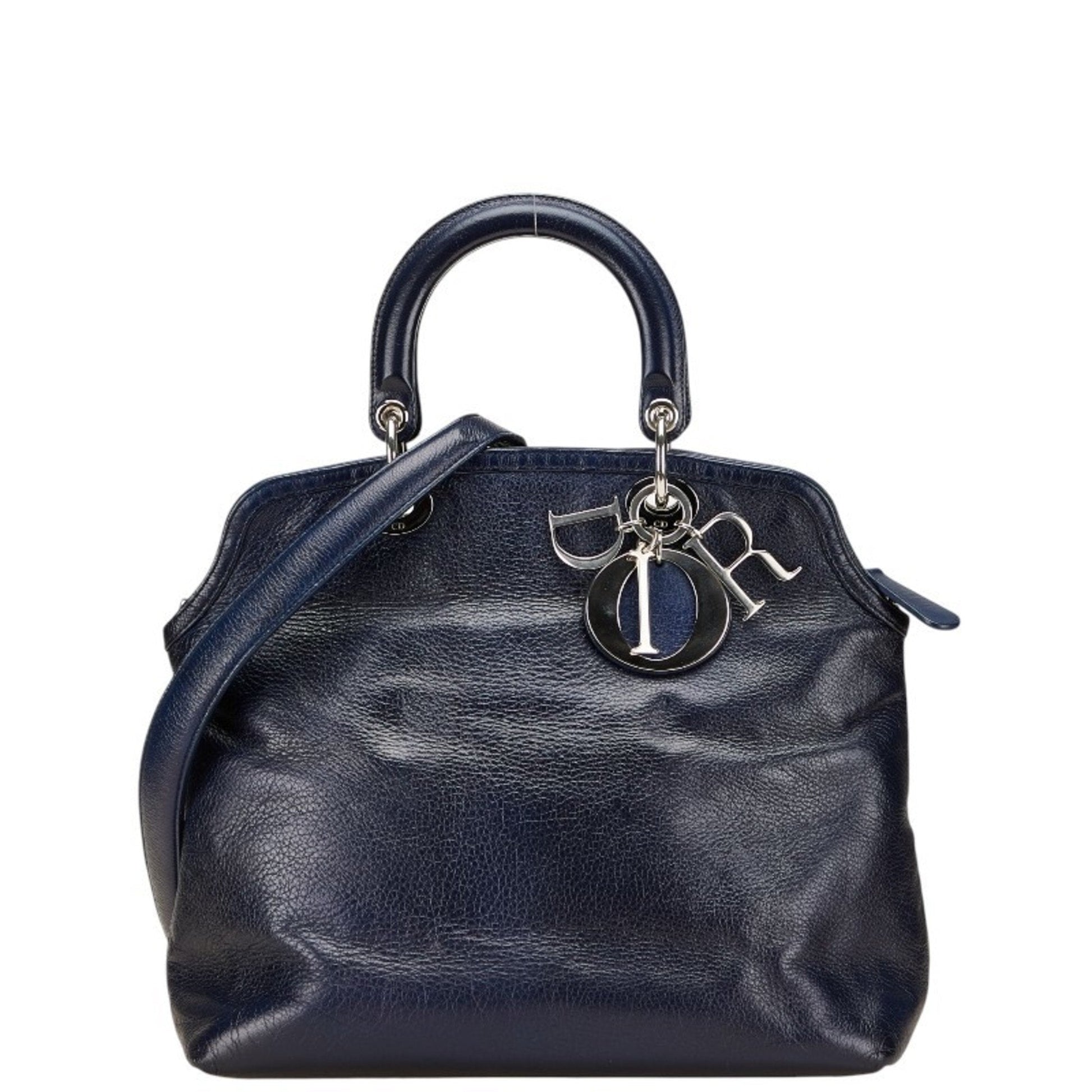 Dior Handbag Christian Shoulder Bag 5 Leather Blue Navy