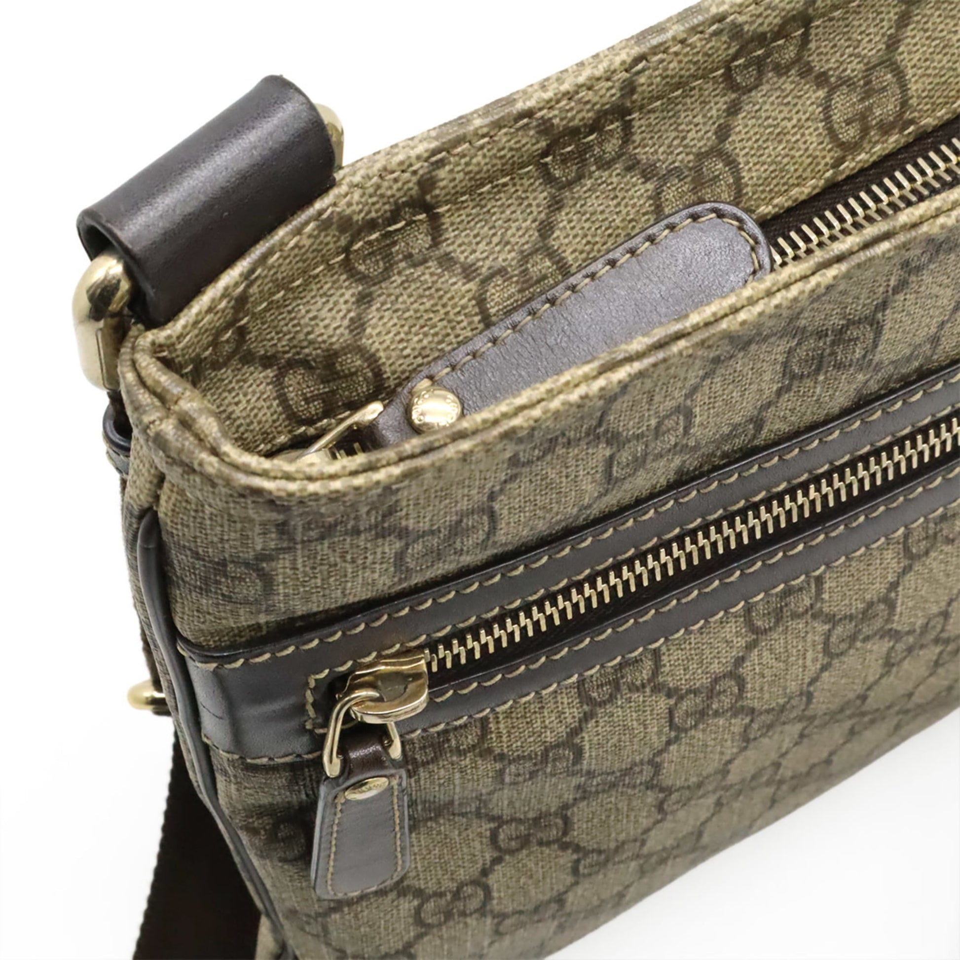 Gucci Beige Brown Dark Brown Khaki Gg Supreme Canvas Leather Shoulder Bag